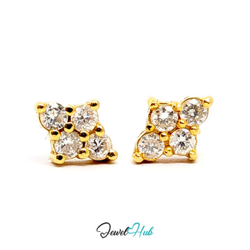 Luna Spark diamond stud earrings in 14k yellow gold, four round brilliant diamonds clustered on each ear
