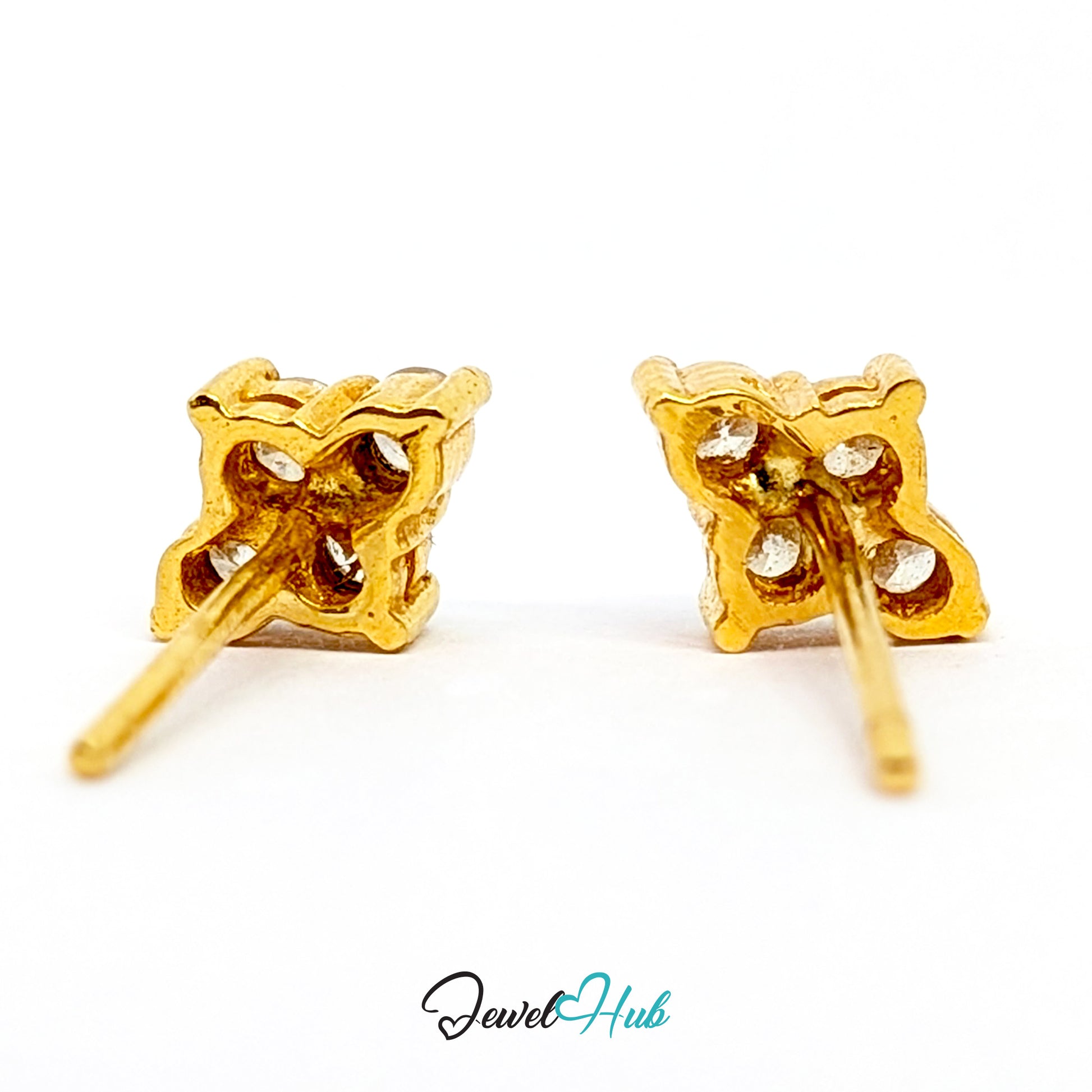 Reverse of the Luna Spark 14k gold diamond studs, showing the posts and butterfly backs