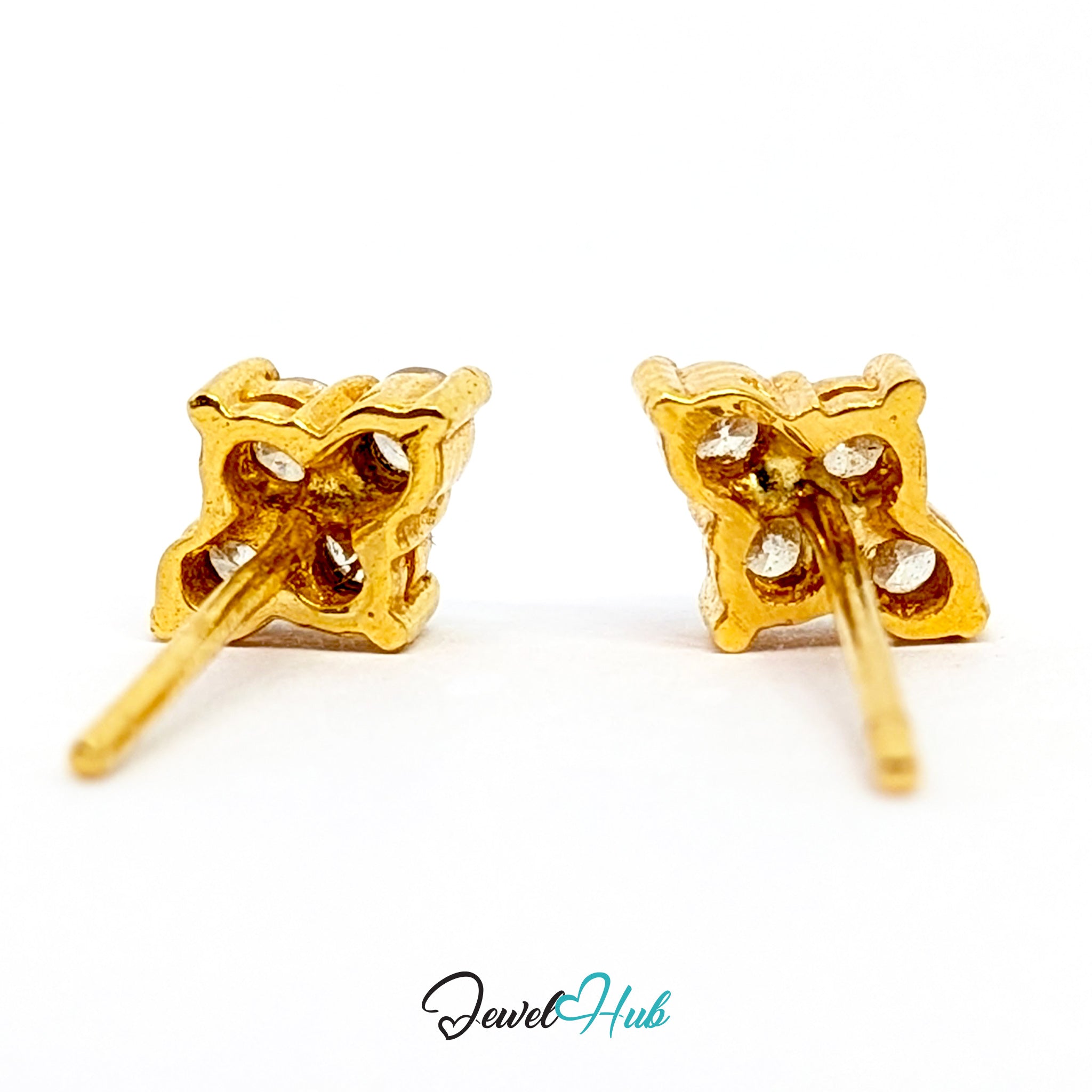 Reverse of the Luna Spark 14k gold diamond studs, showing the posts and butterfly backs