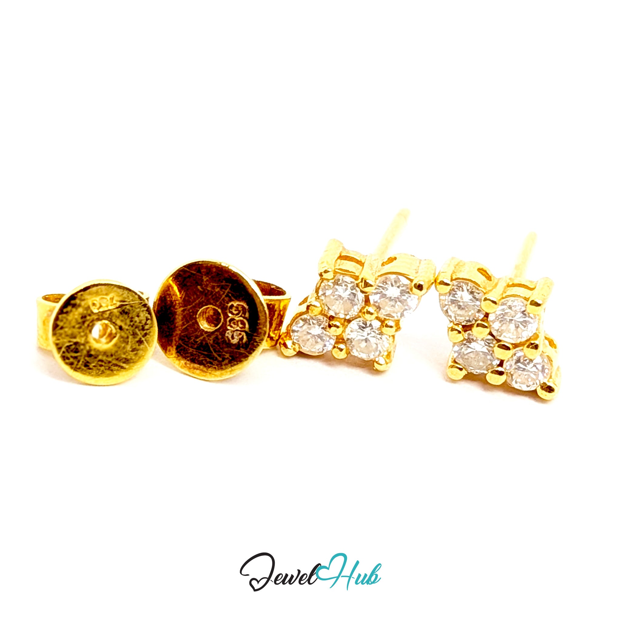 Close view of the beaded claw settings holding the diamonds on the Luna Spark gold studs