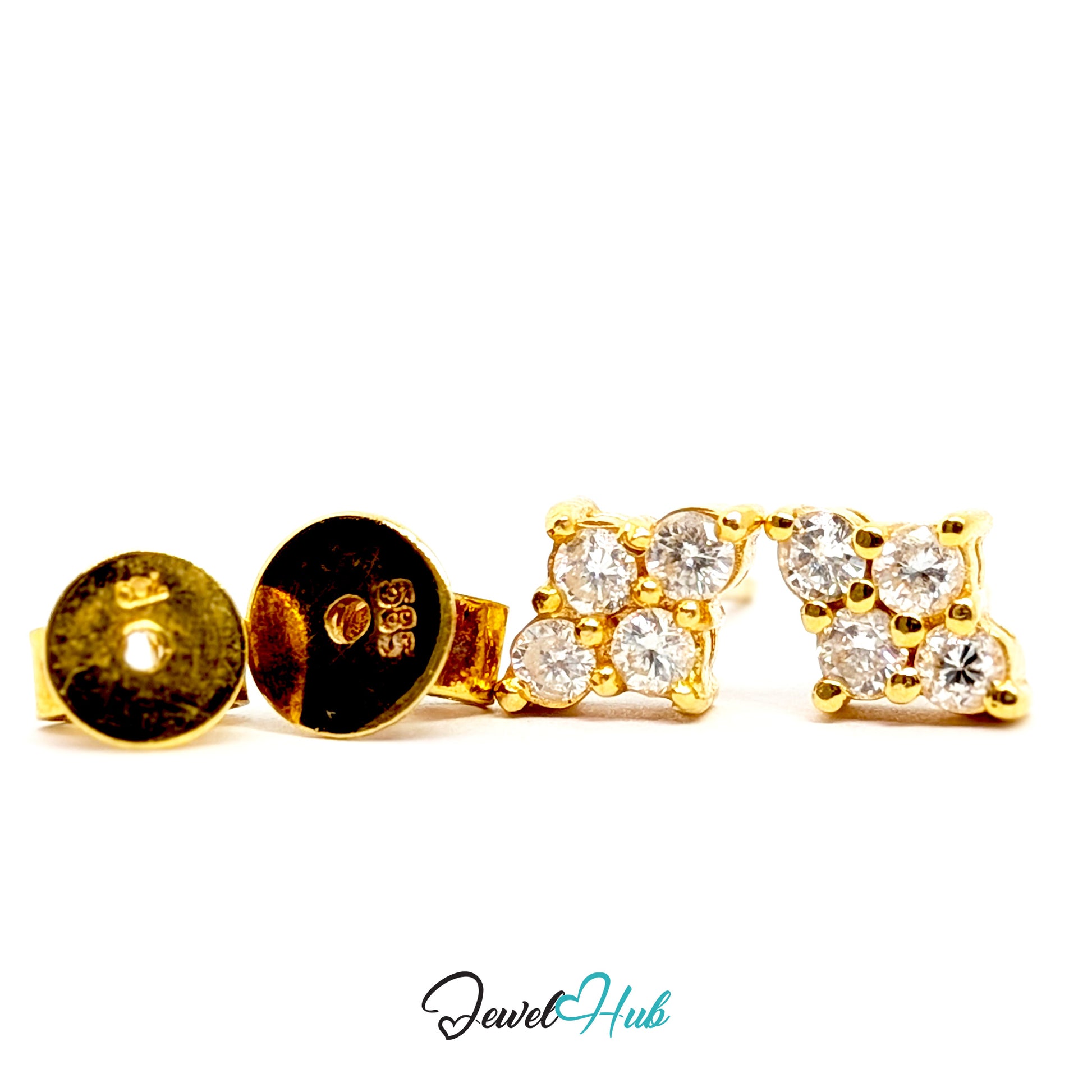 Luna Spark 14k gold diamond stud earrings on a white presentation card