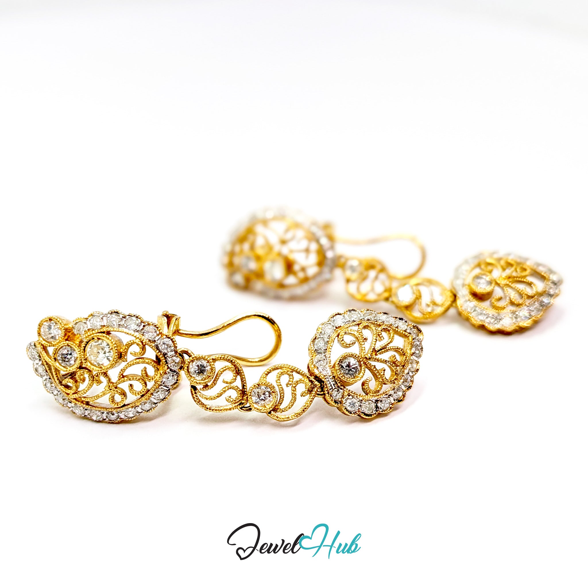 Celestia Bloom 18k gold earrings, a one-off pair set with 82 diamonds
