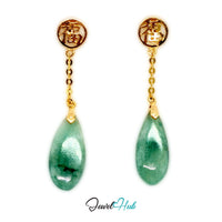 14K Gold Jade Drop Earrings - Fu Blessing Dis