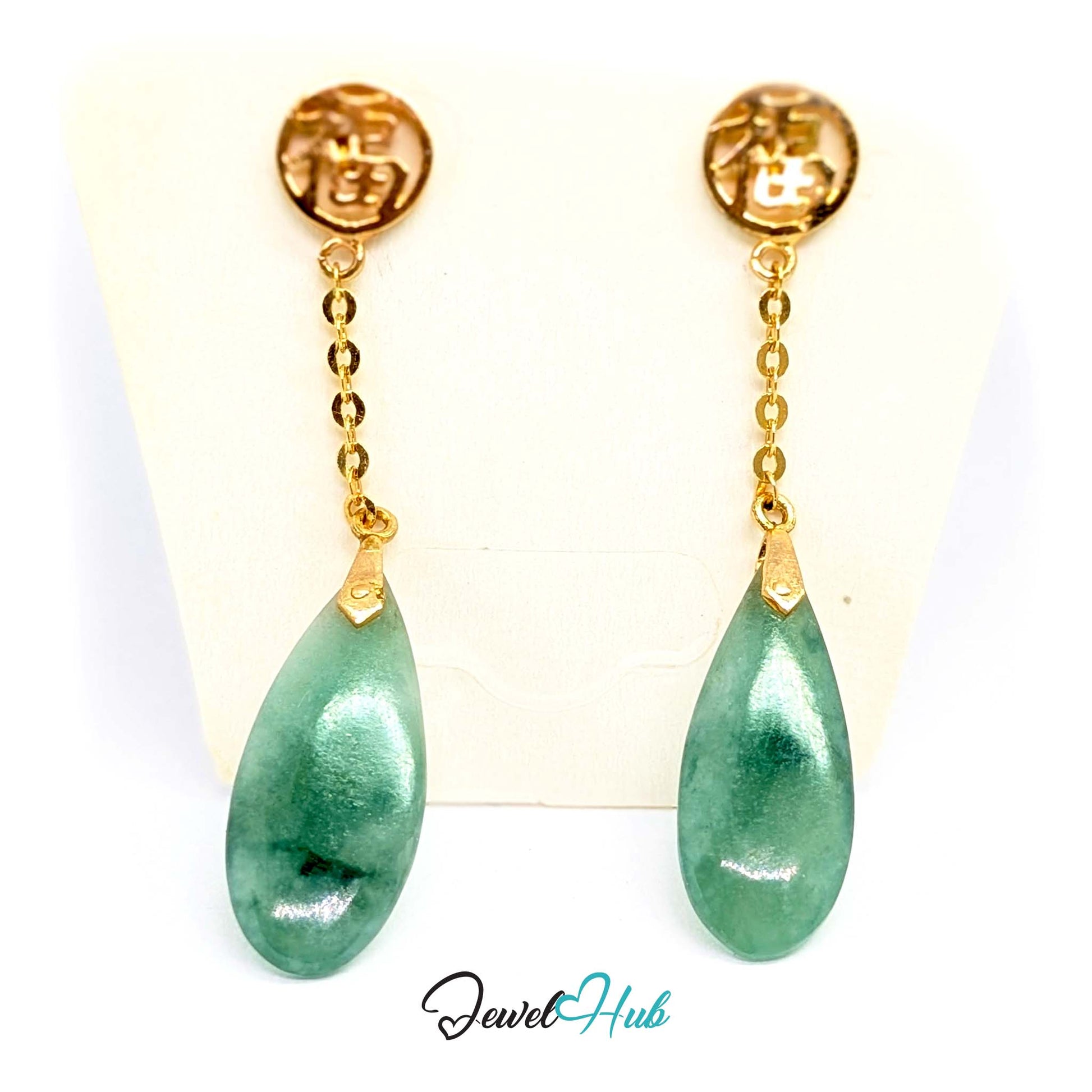 14k gold post and butterfly back fitting on the jade fu blessing drop earrings - JewelHub