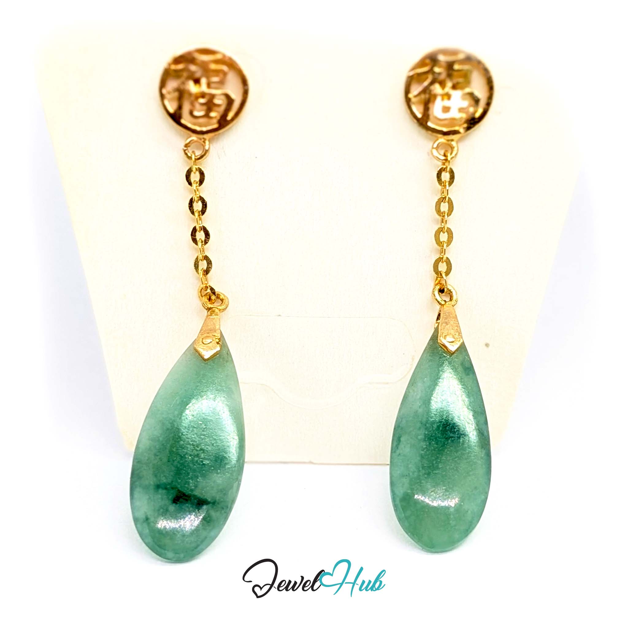 14k gold post and butterfly back fitting on the jade fu blessing drop earrings - JewelHub