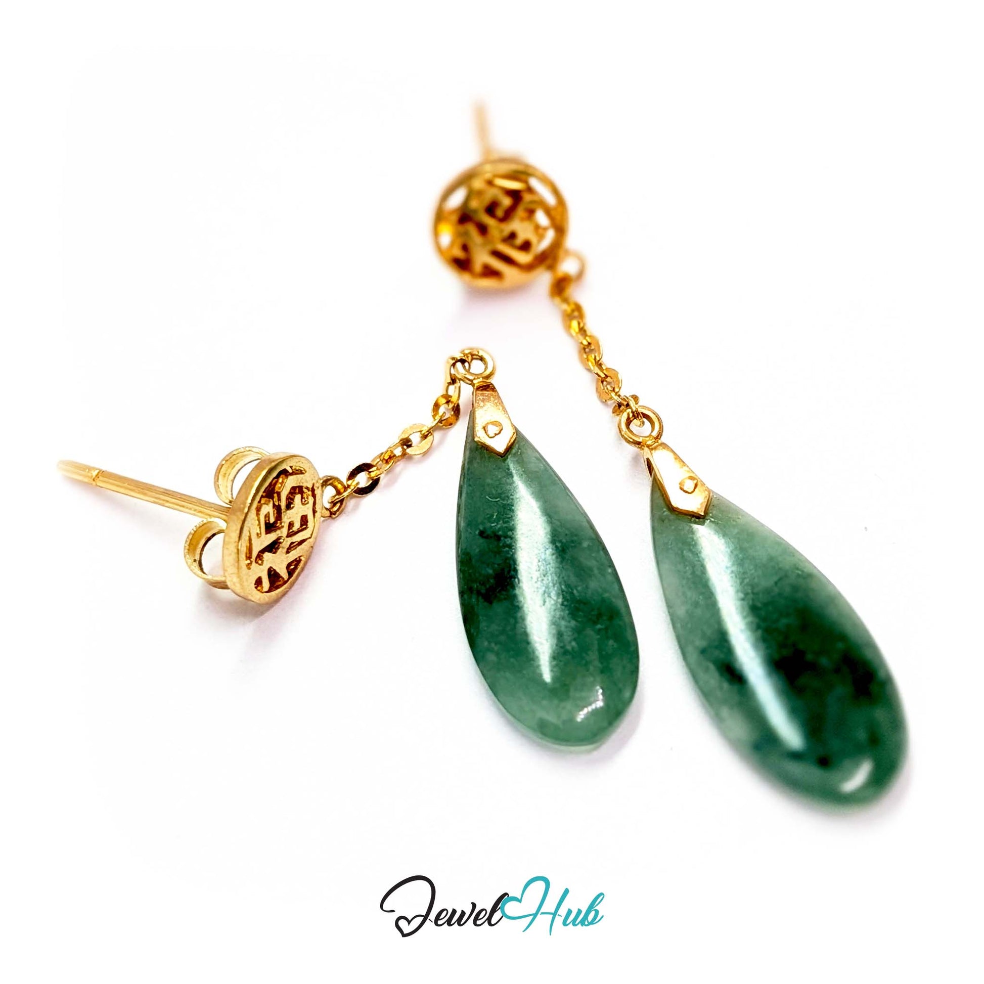 Mottled colouring through the natural jade teardrop, the mark of a stone that grew - JewelHub
