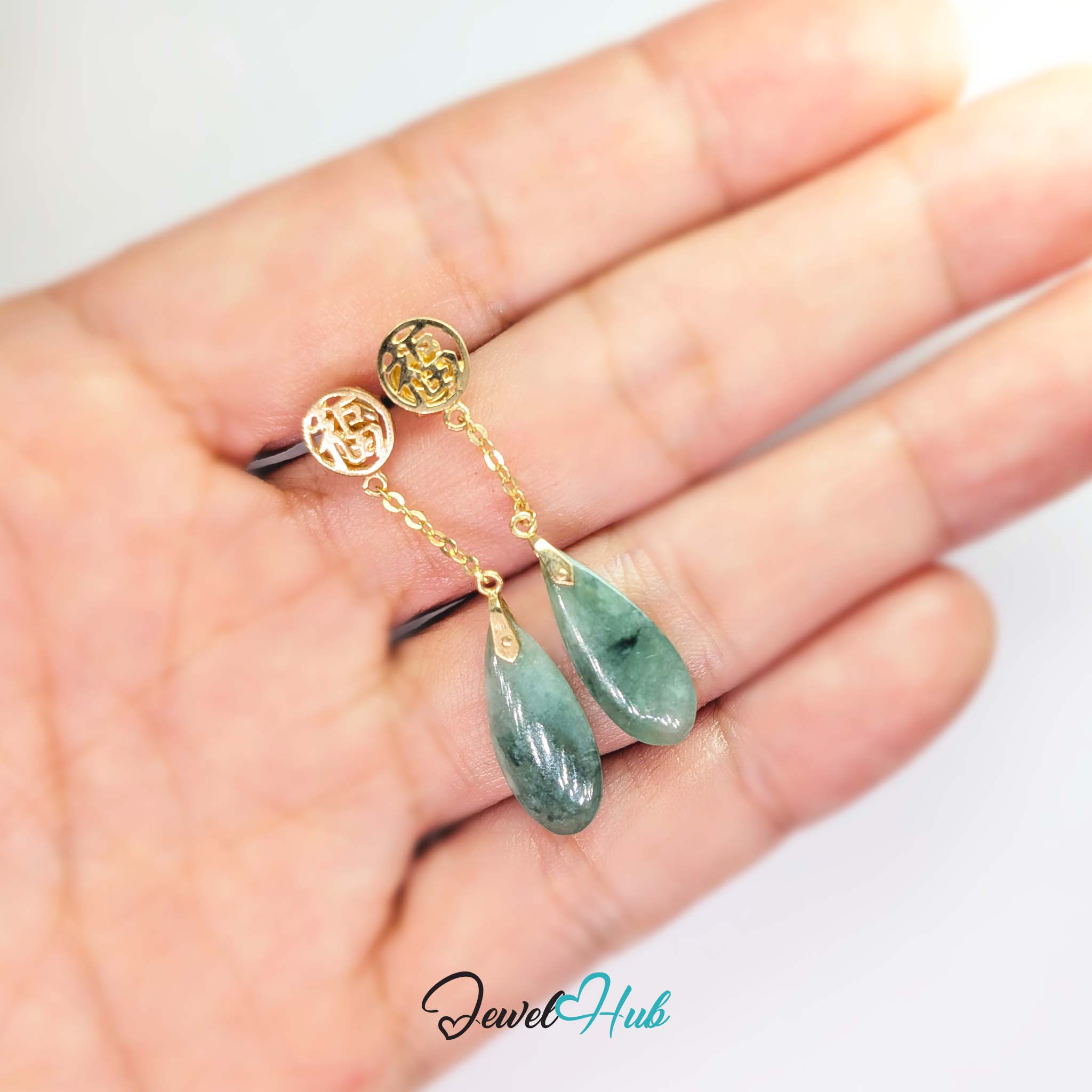 Natural green jade teardrop, 18.5 x 7.4mm, shading from green through soft grey-white - JewelHub