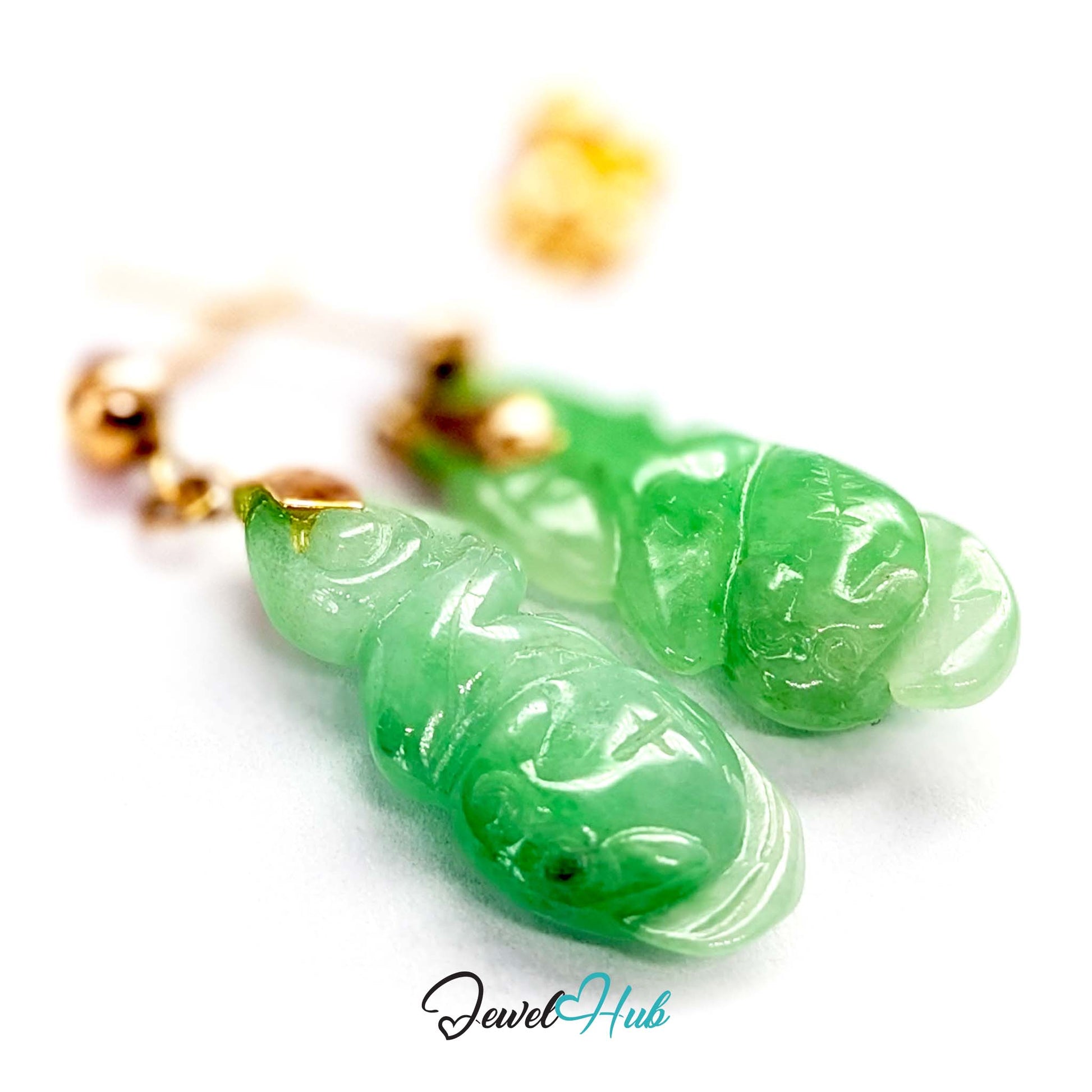 14k gold post and butterfly back on the carved jade gourd earrings - JewelHub