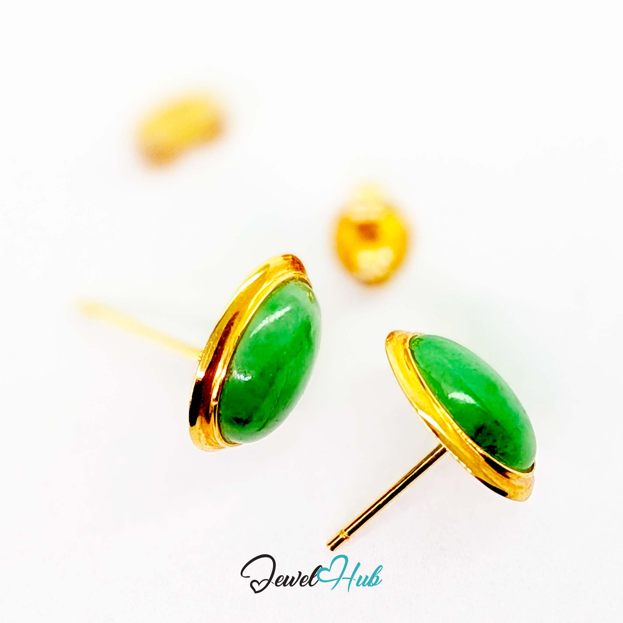 14k gold post and butterfly back on the jade cabochon stud earrings - JewelHub