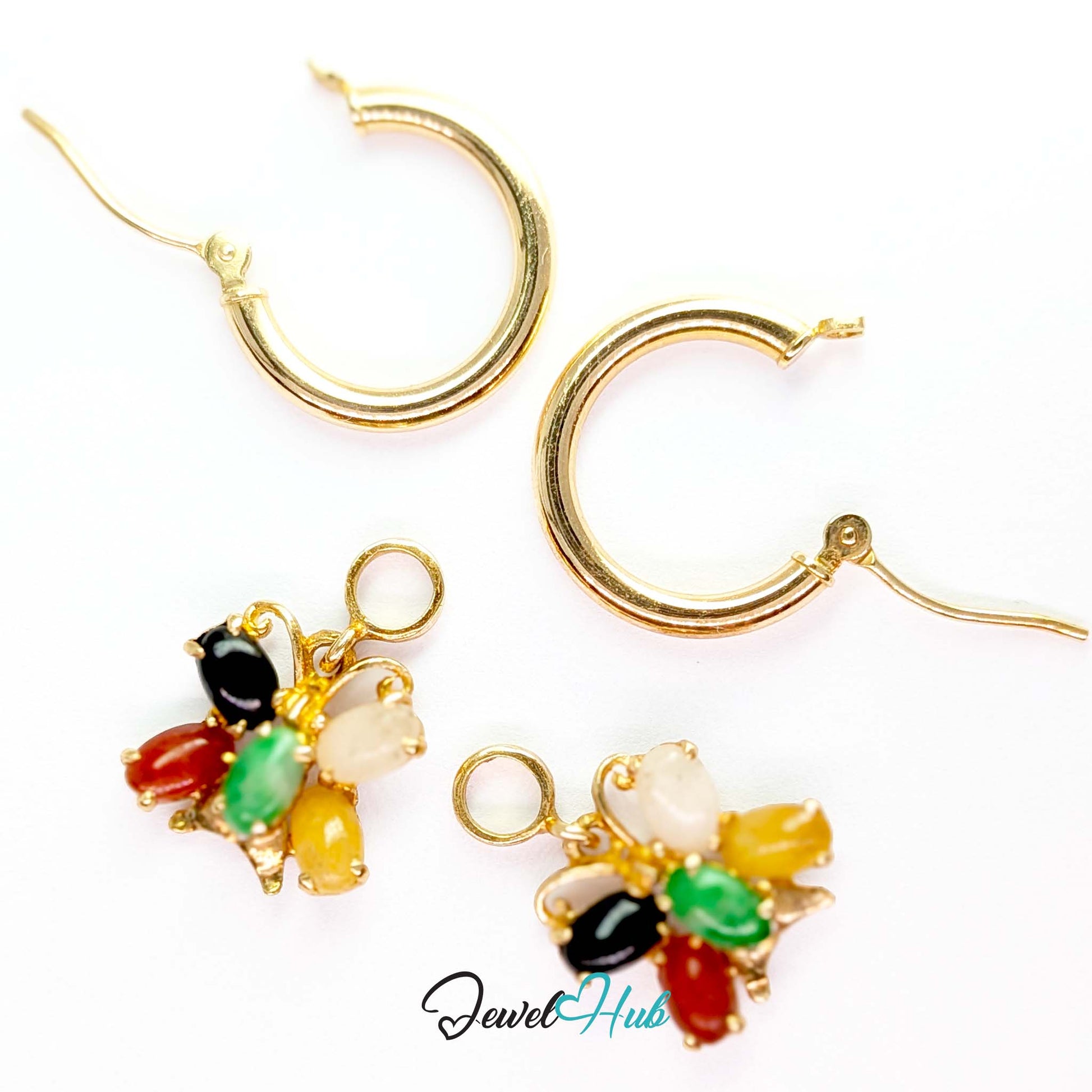 Black, red, yellow and white jade set naturally undyed alongside the green centre stone - JewelHub