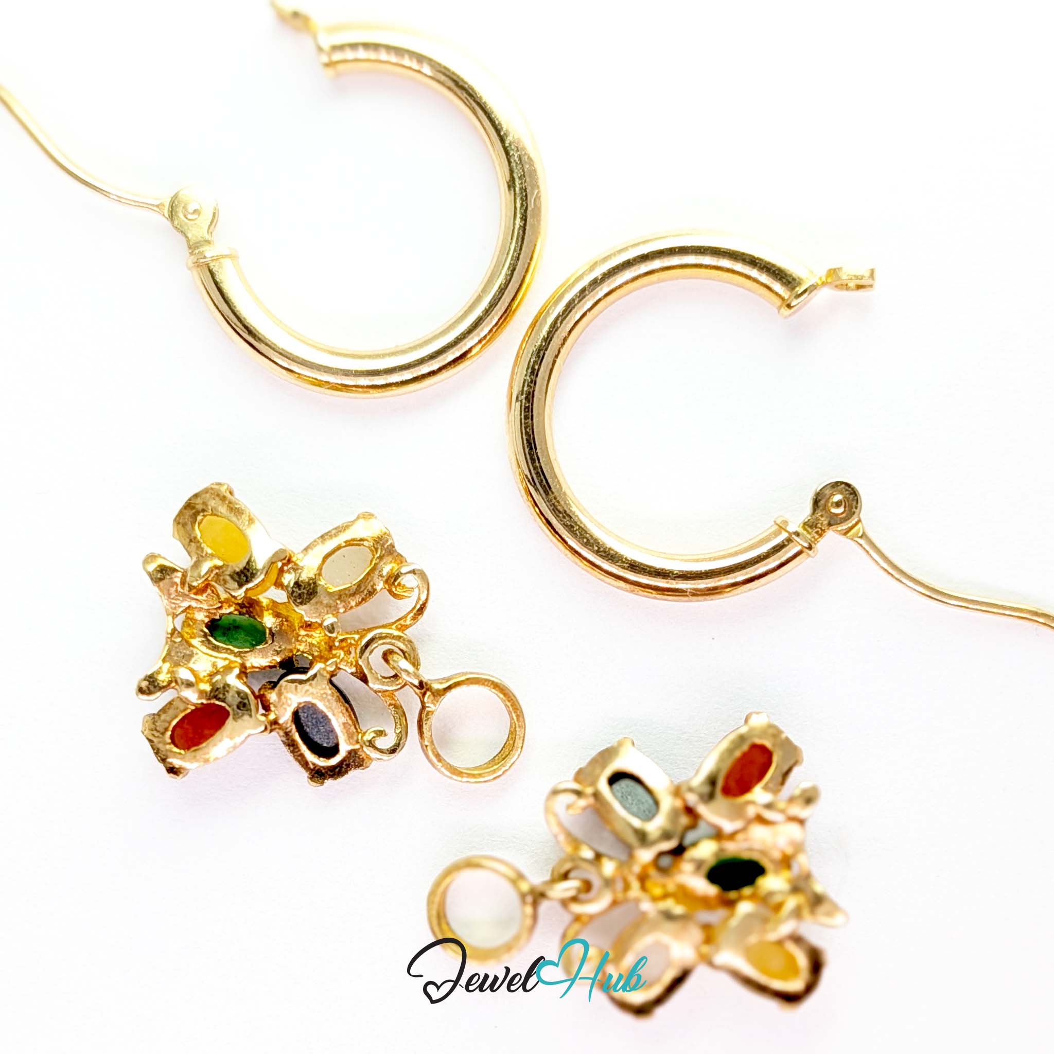 Hinged hoop with snap closure on the five colour jade earrings - JewelHub