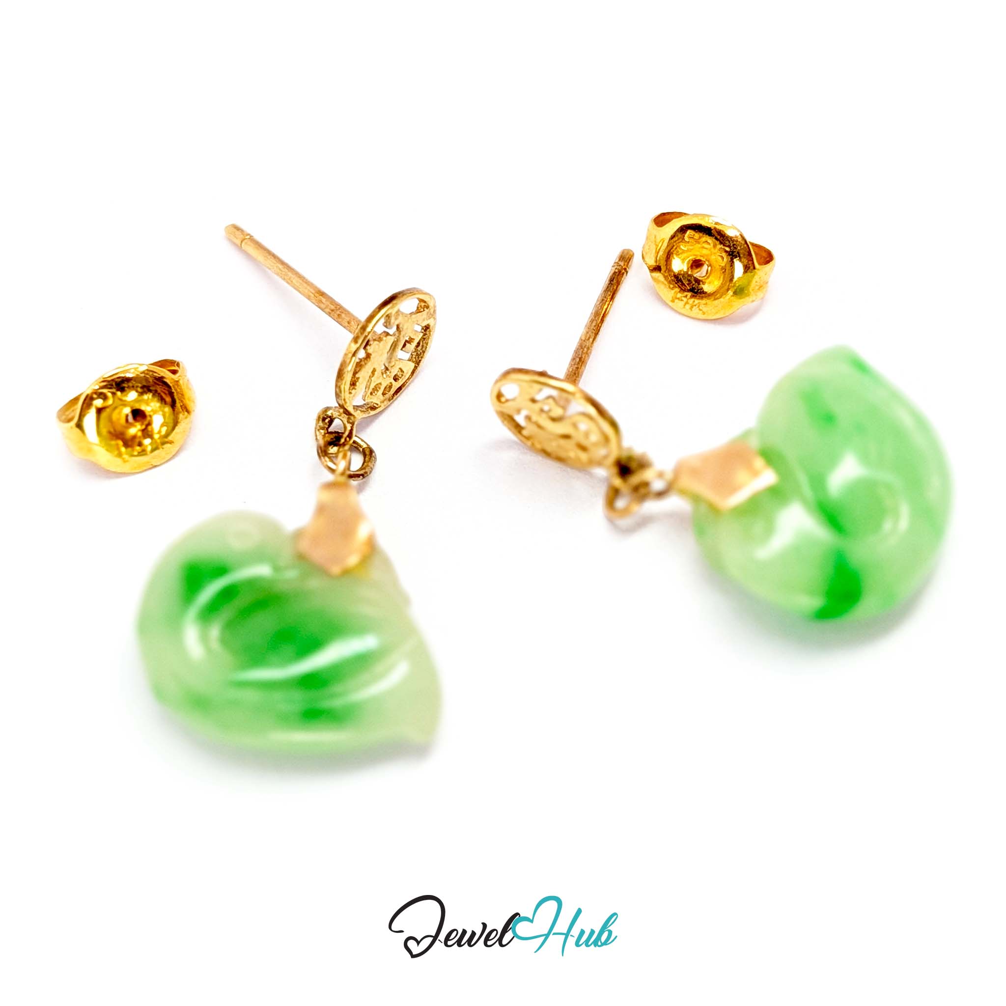 14k gold post and butterfly back on the carved jade swan earrings - JewelHub