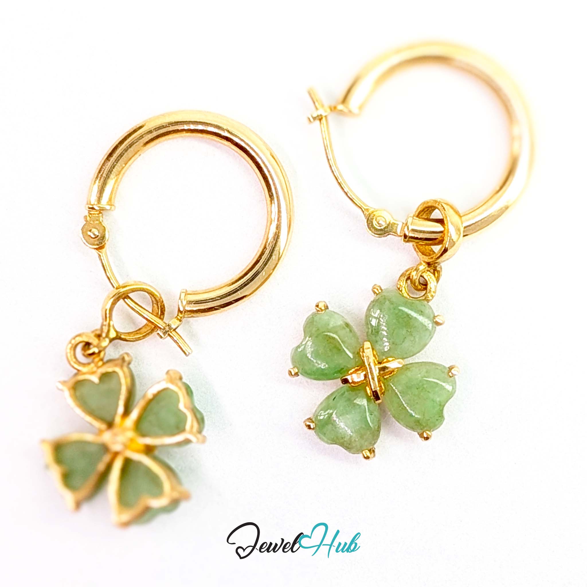 Heart-cut jade stones, about 5 x 5mm each, eight across the pair - JewelHub