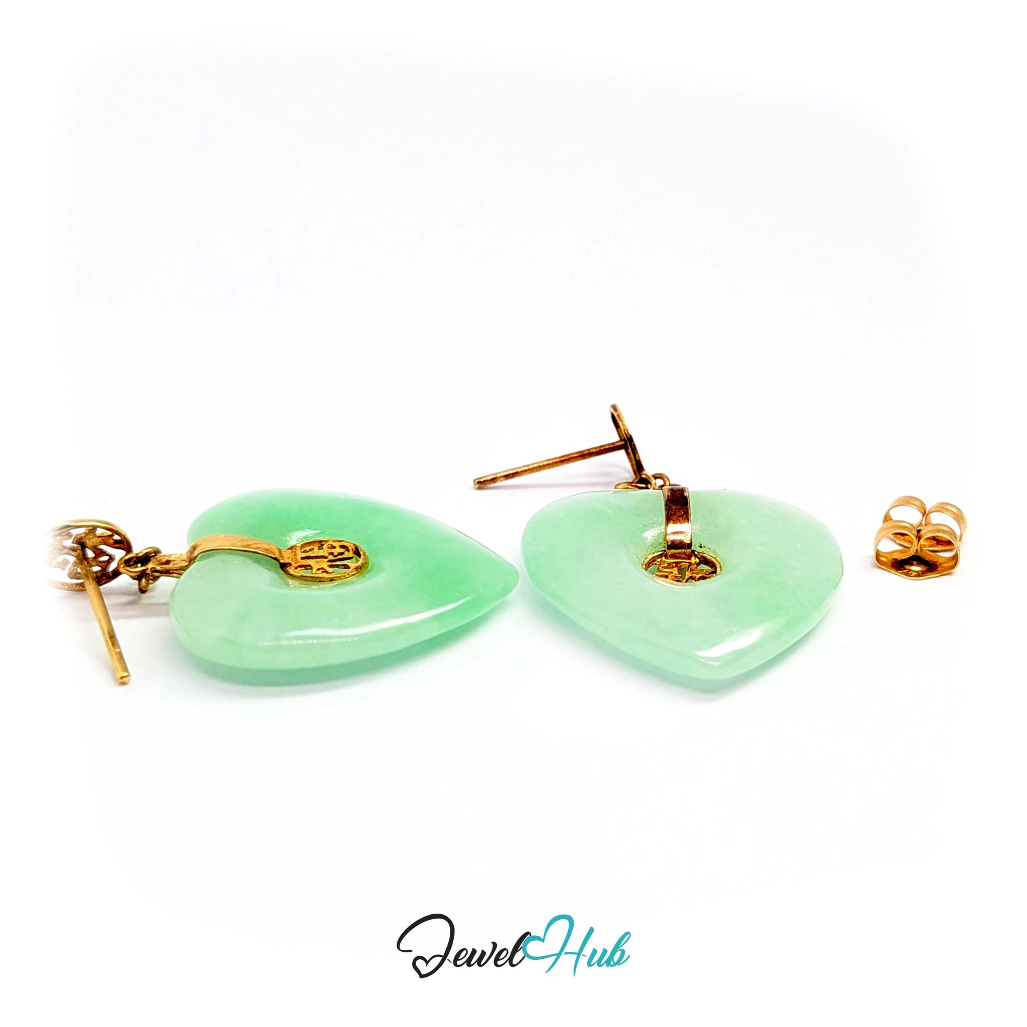 14k gold post and butterfly back on the jade heart drop earrings - JewelHub