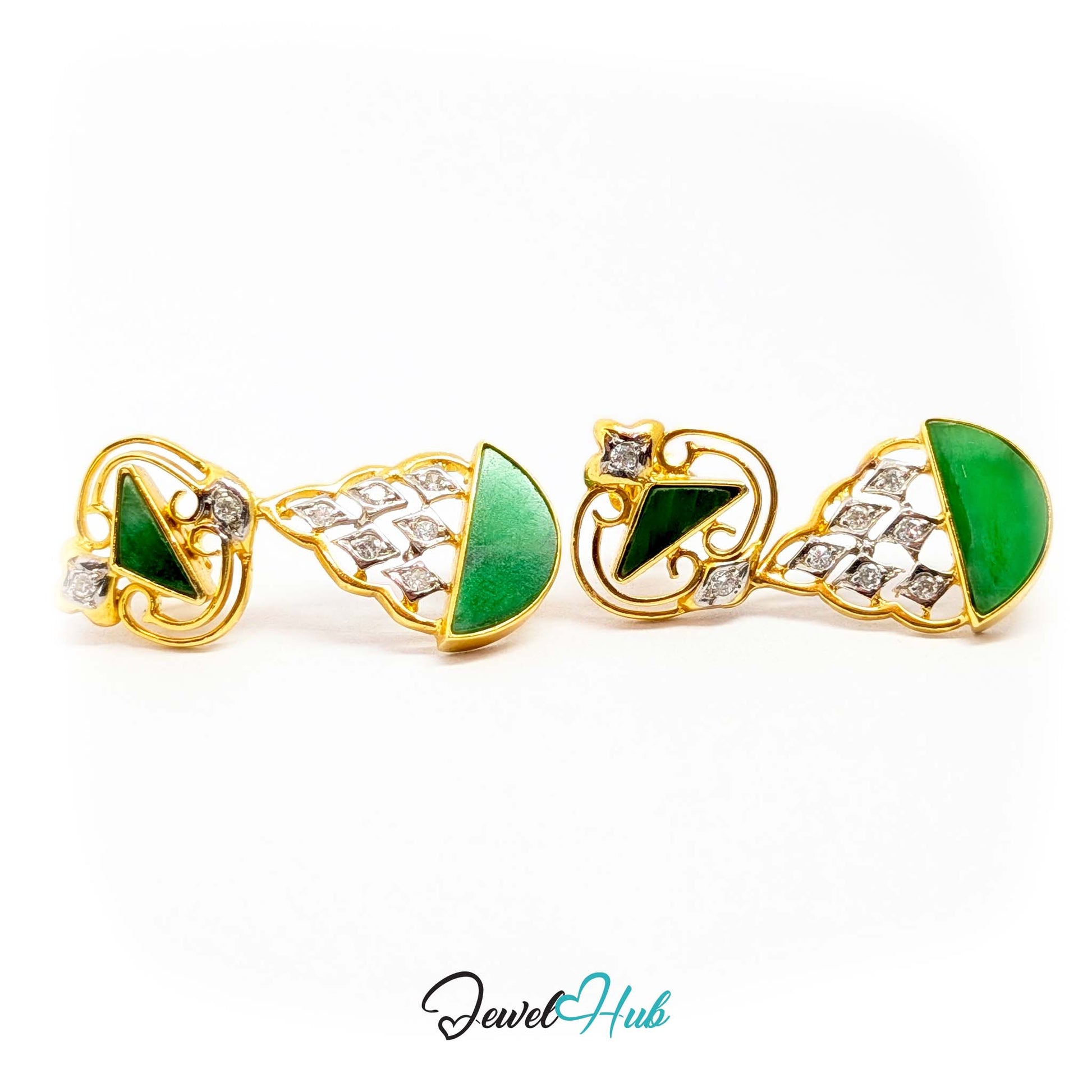 18k gold post and butterfly back on the jade and diamond drop earrings - JewelHub