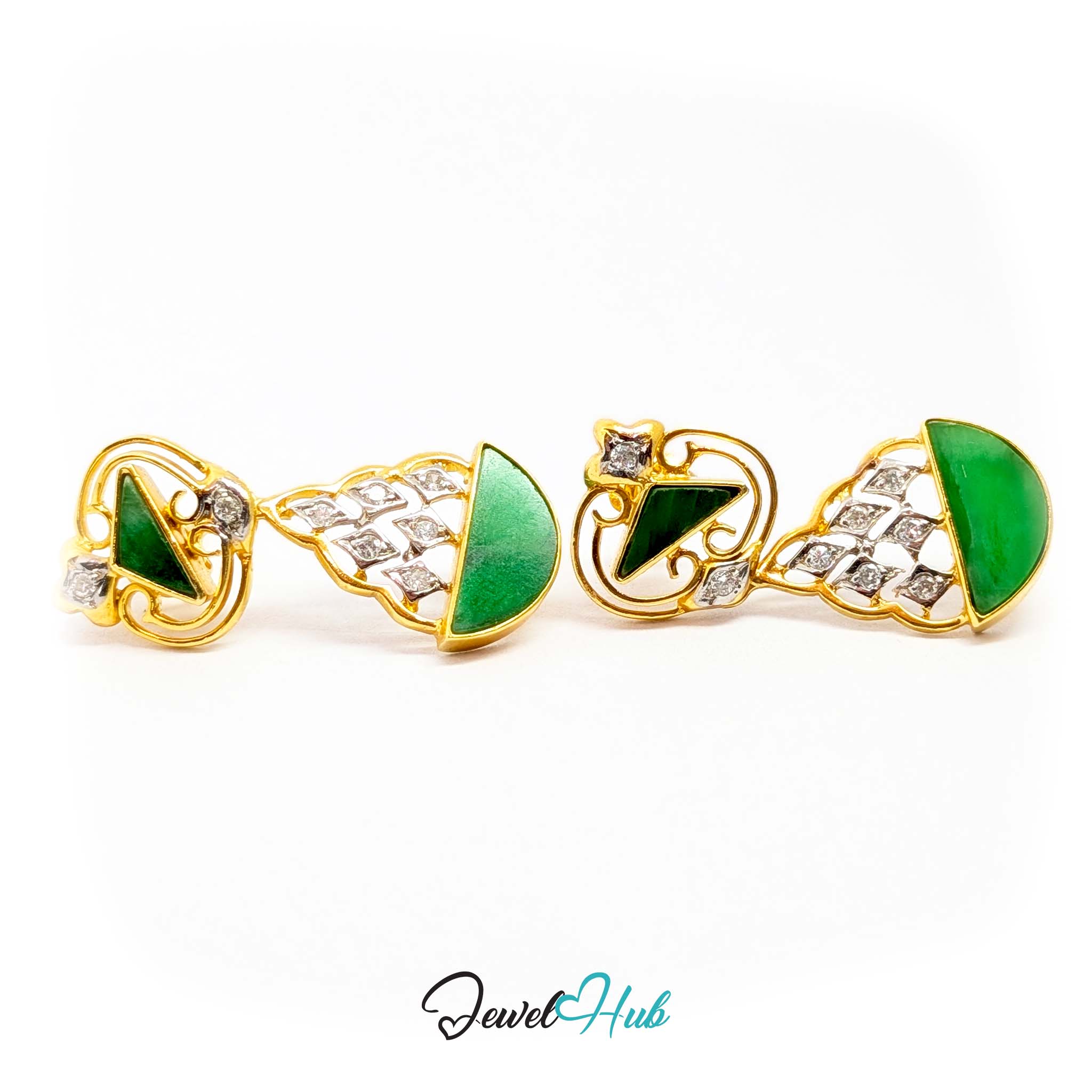 18k gold post and butterfly back on the jade and diamond drop earrings - JewelHub