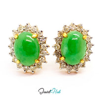 18K Gold Jade & Diamond Halo Studs - 34 Diamo