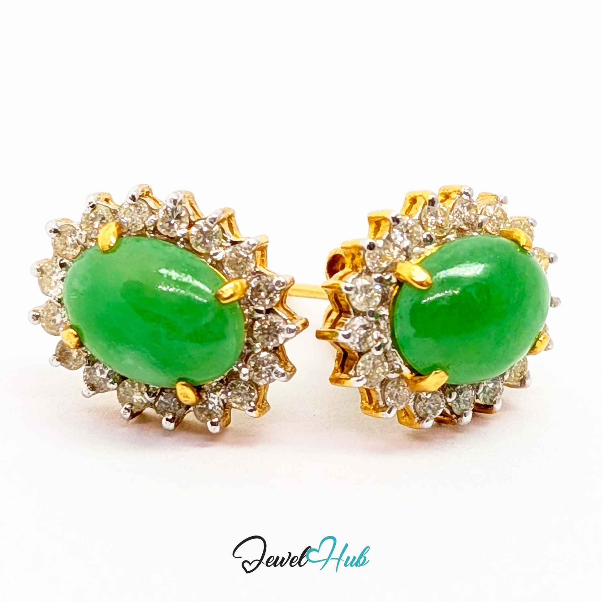 18k gold post fitting on the jade and diamond halo cluster studs - JewelHub