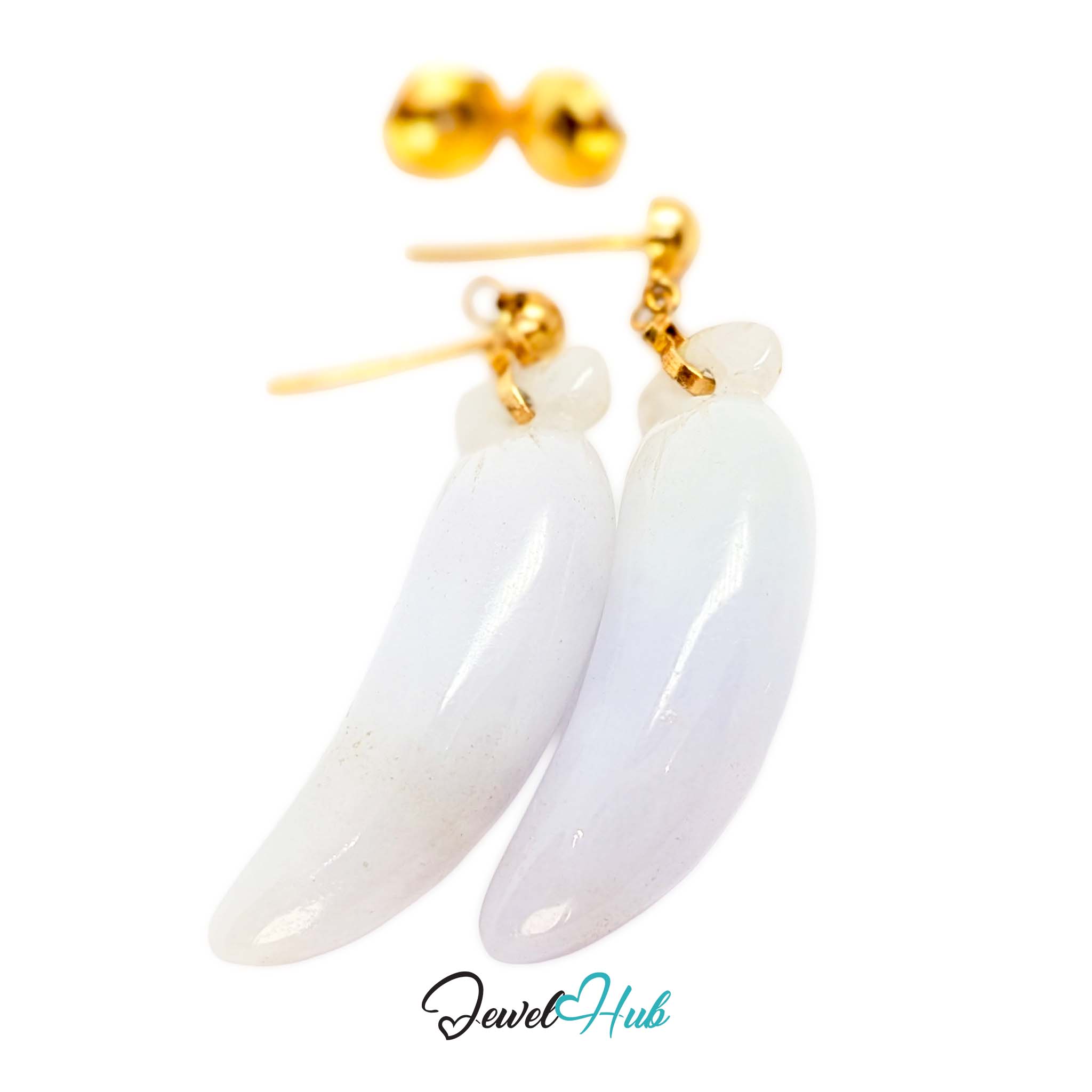 Carved white jade fruit, 27.5mm long, tapering and curving to a rounded point - JewelHub