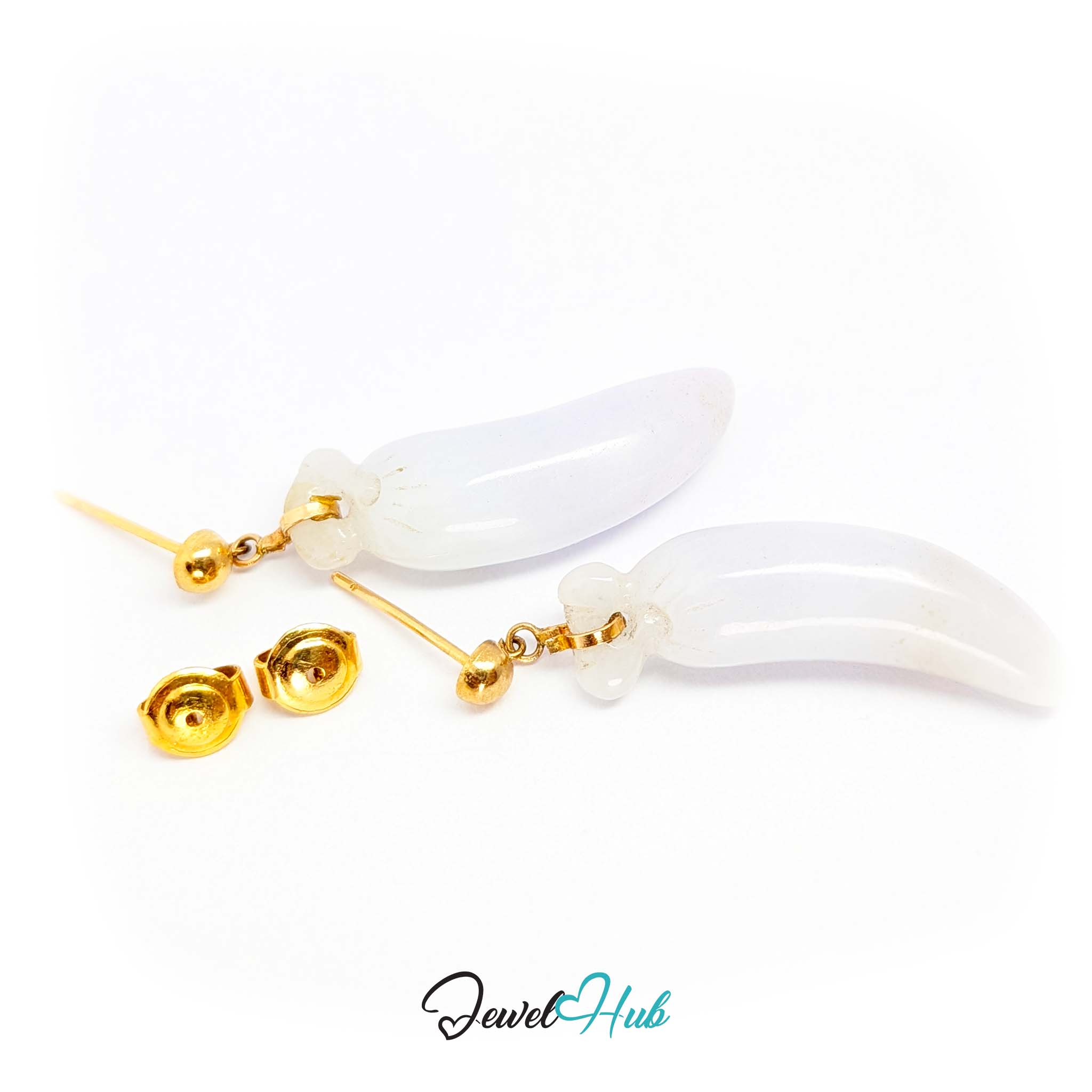 Single link letting the carved white jade drop swing below the gold ball - JewelHub