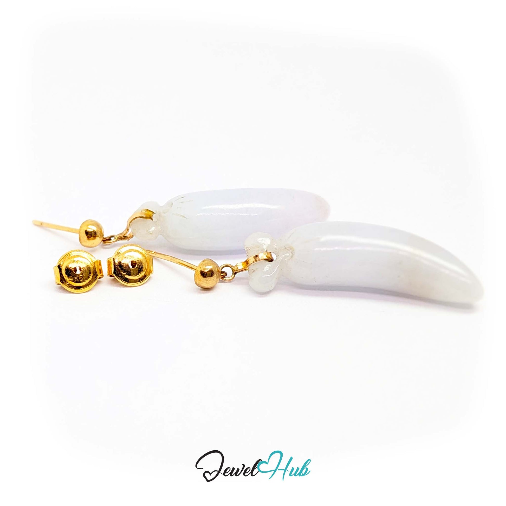 14k gold post and butterfly back on the white jade lucky fruit earrings - JewelHub