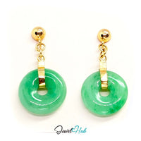 14K Gold Jade Bi Disc Drop Earrings - 12mm Gr