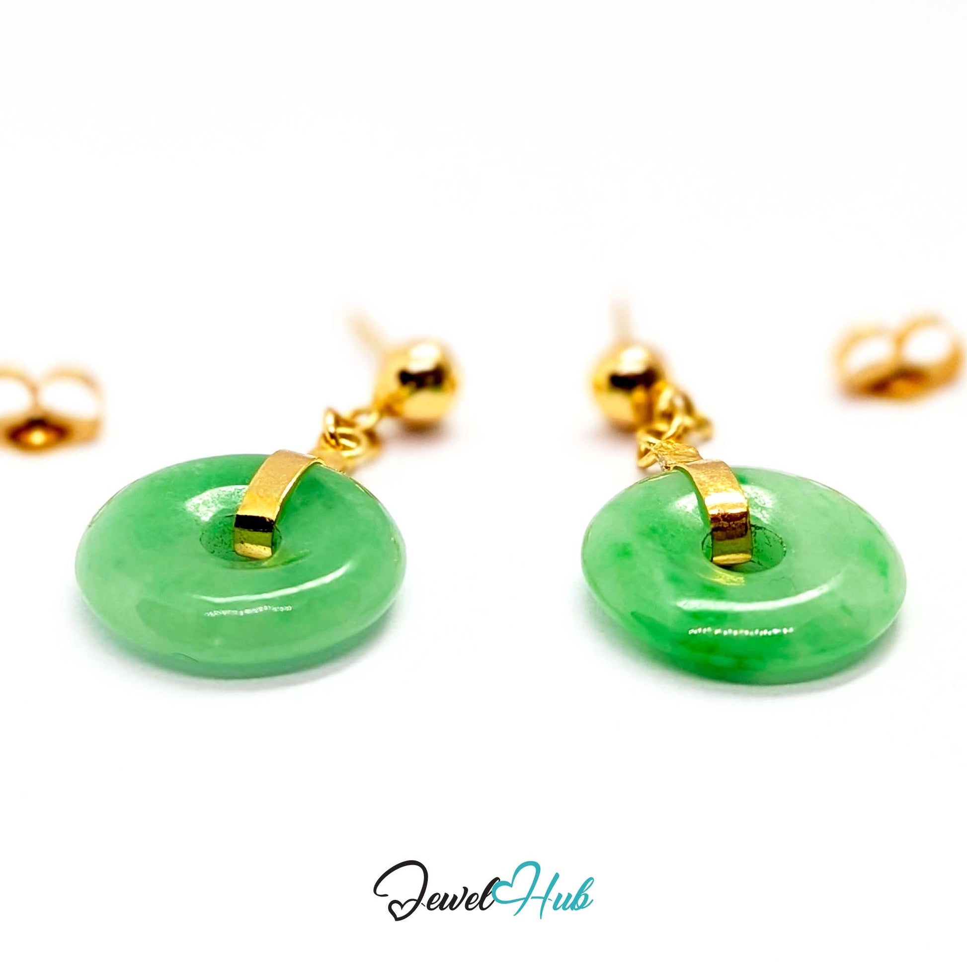 14k gold post and butterfly back on the jade bi disc drop earrings - JewelHub