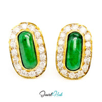 18K Gold Jade & Diamond Earrings - 32 Diamond