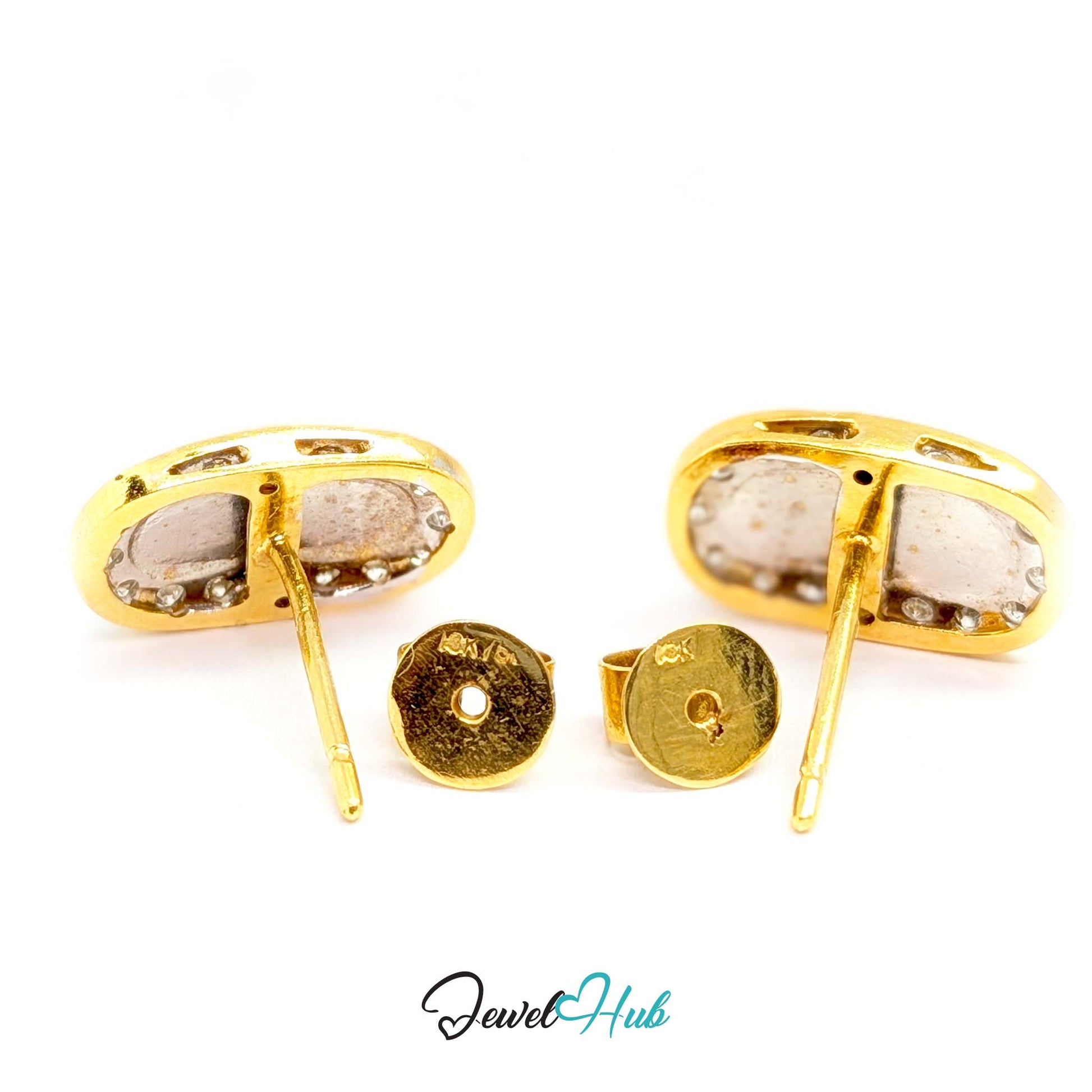 18k gold post and butterfly back on the jade and diamond cluster earrings - JewelHub