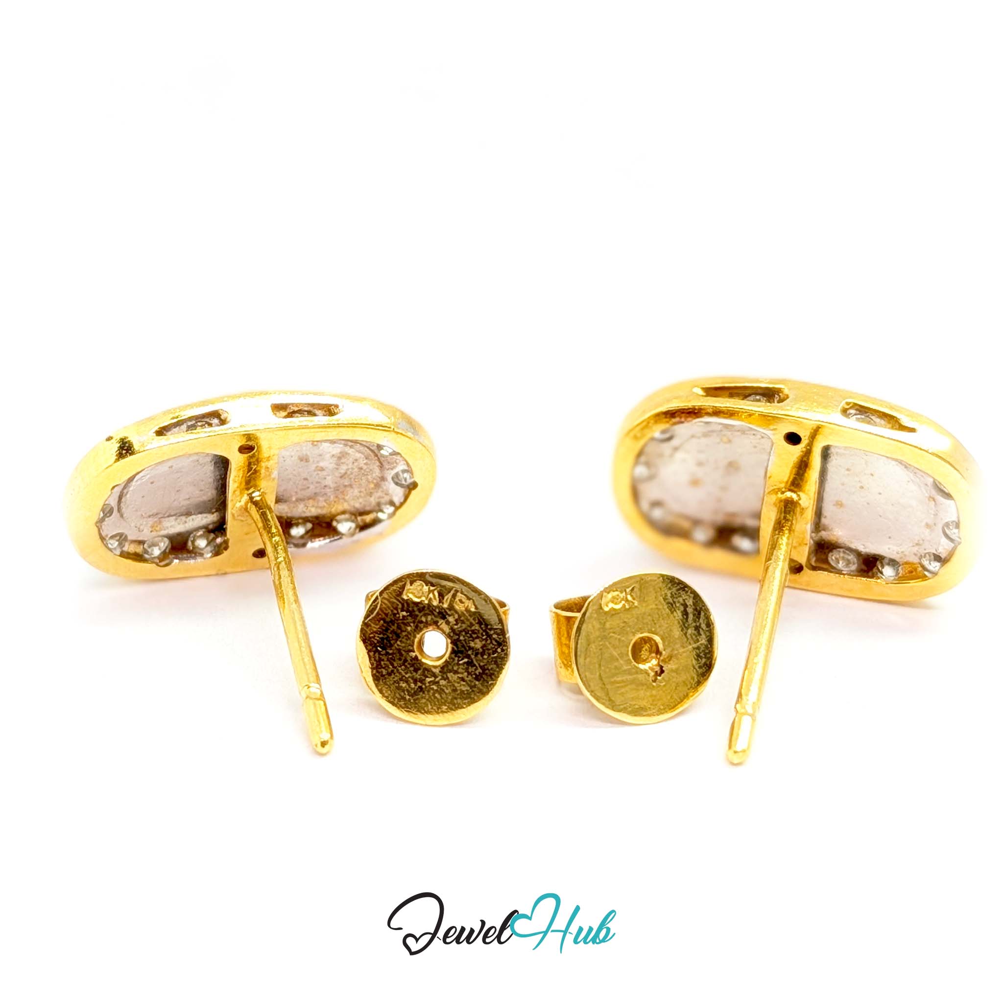 18k gold post and butterfly back on the jade and diamond cluster earrings - JewelHub