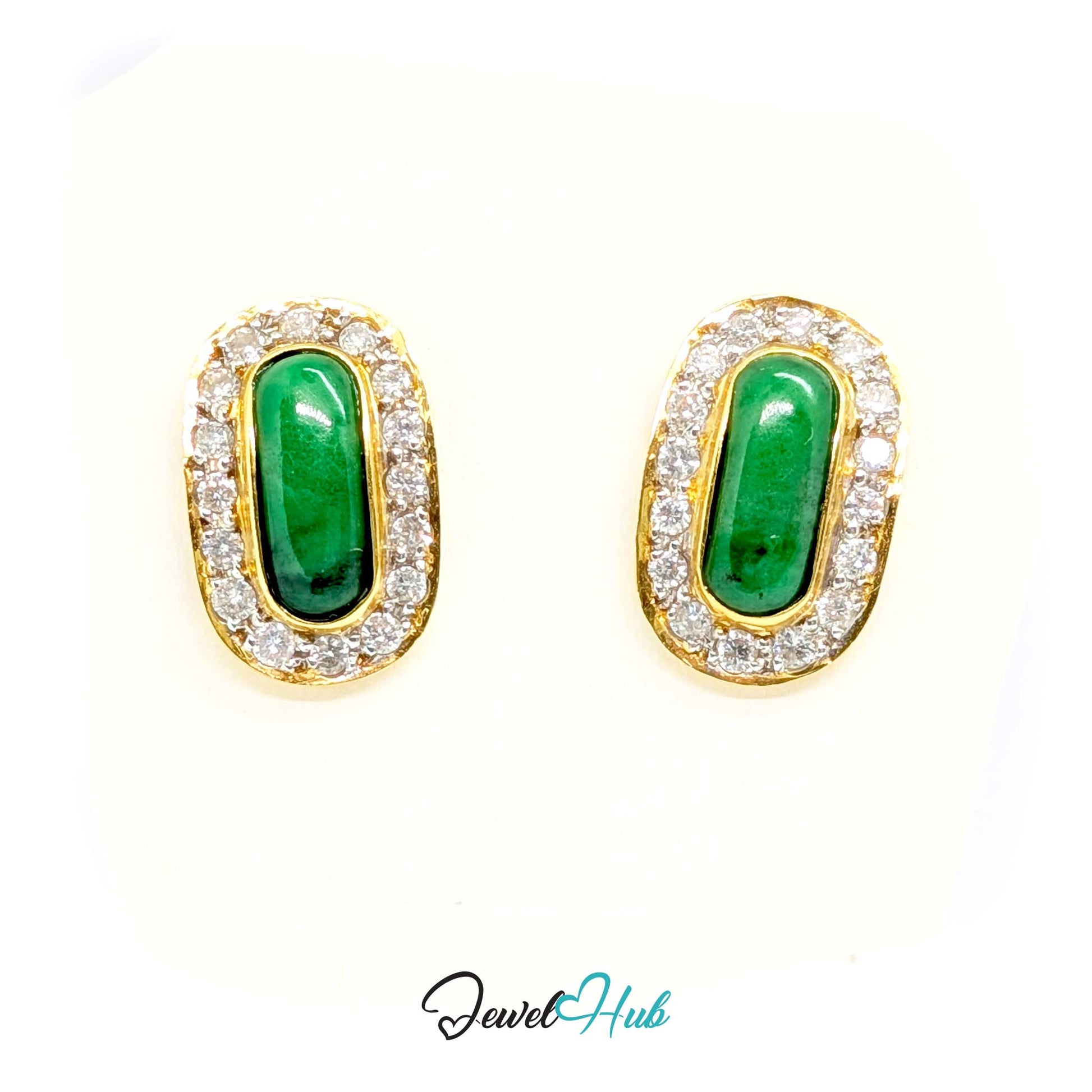 18k gold jade and diamond earrings, 4.32 grams for the pair, hallmarked 750 - JewelHub
