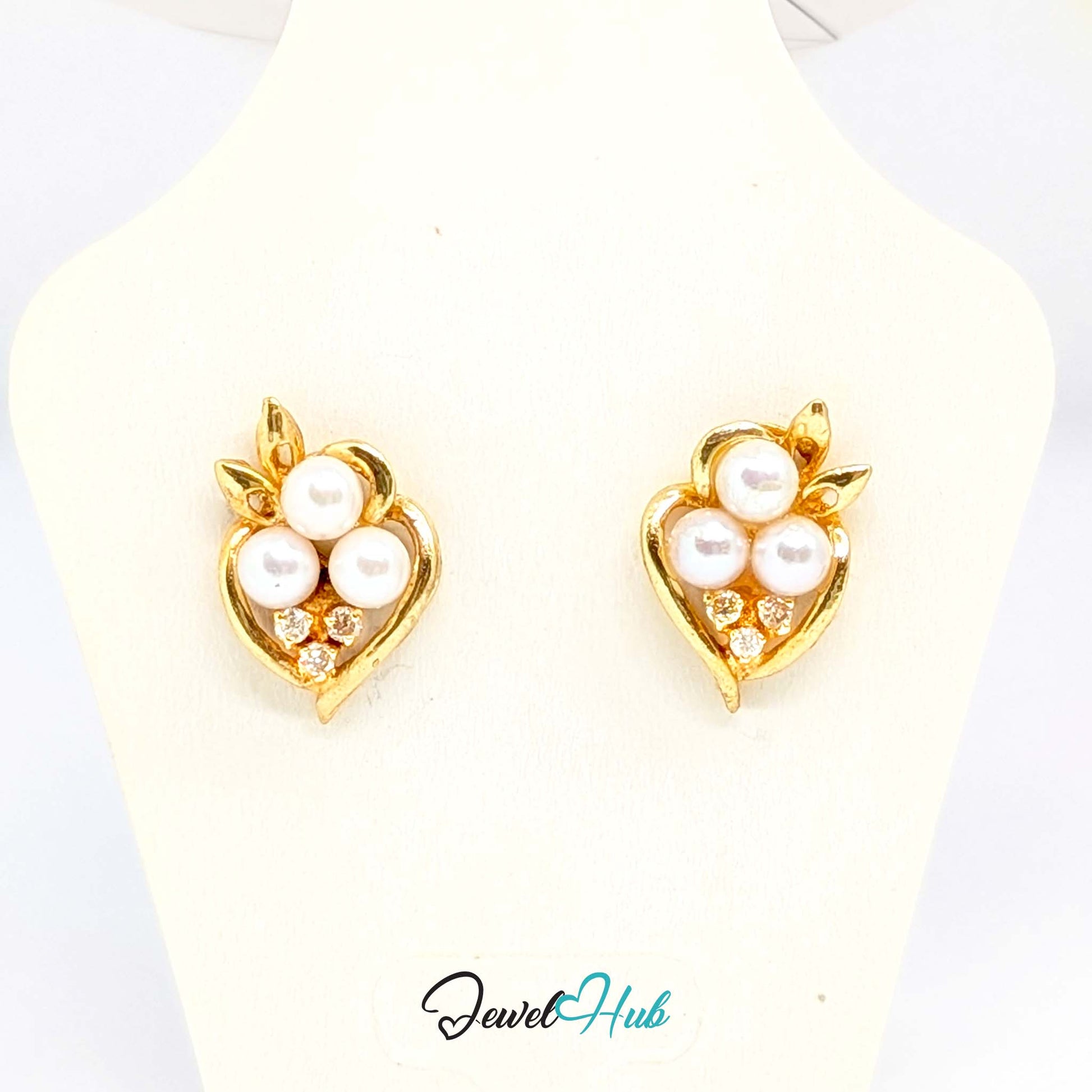 14k gold pearl and diamond cluster earrings, hallmarked 585 - JewelHub