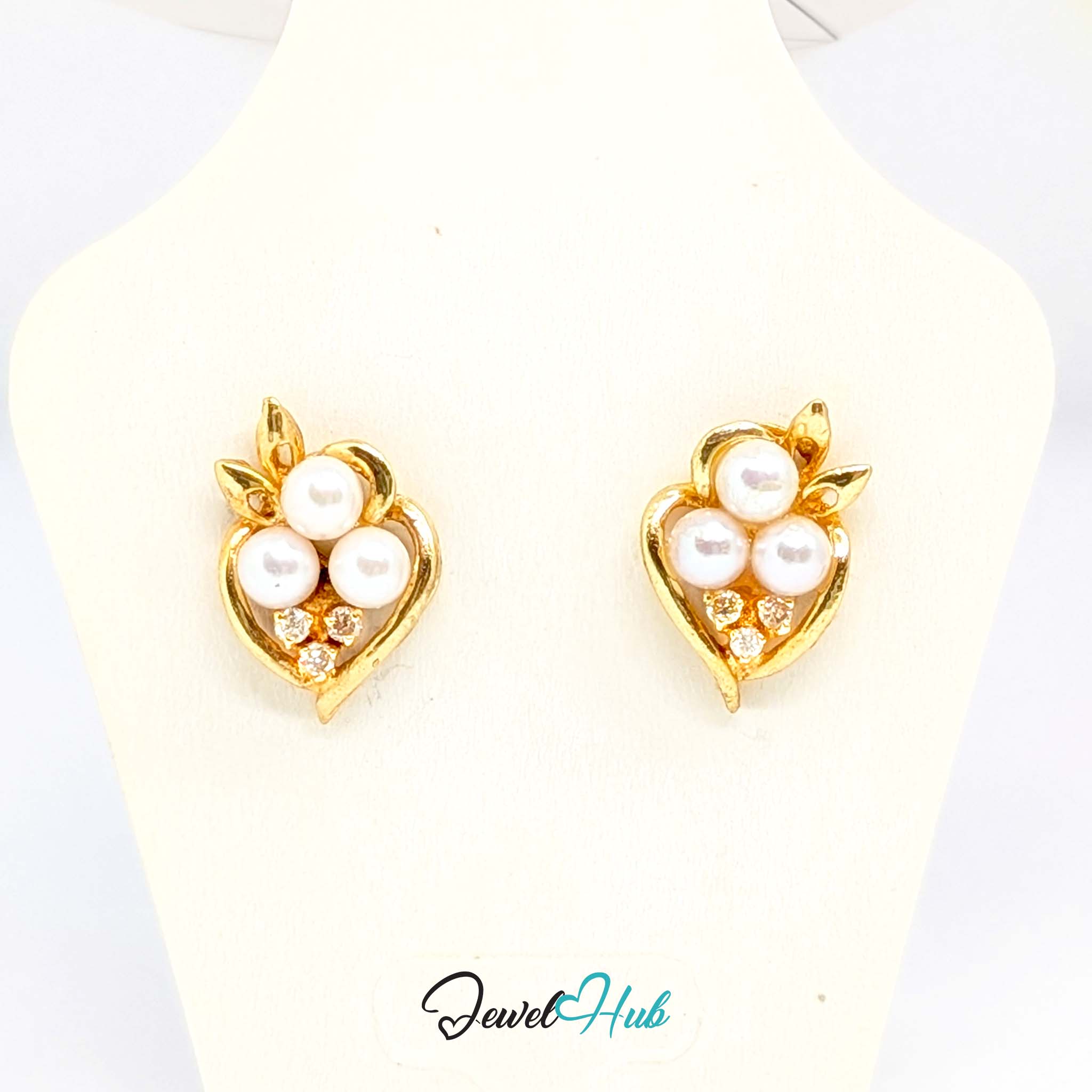 14k gold pearl and diamond cluster earrings, hallmarked 585 - JewelHub