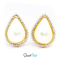 14K Gold Mabe Pearl & Diamond Earrings - 76 D