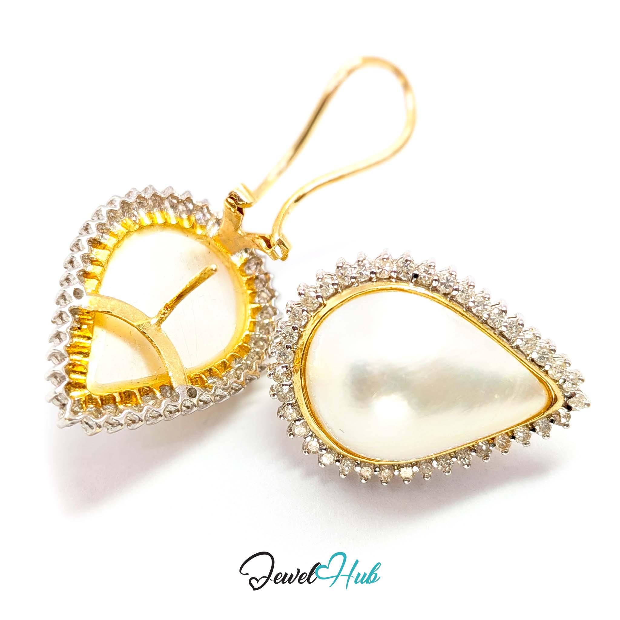 Pair of mabe pearl halo earrings shown together, 10.3 grams for the two - JewelHub