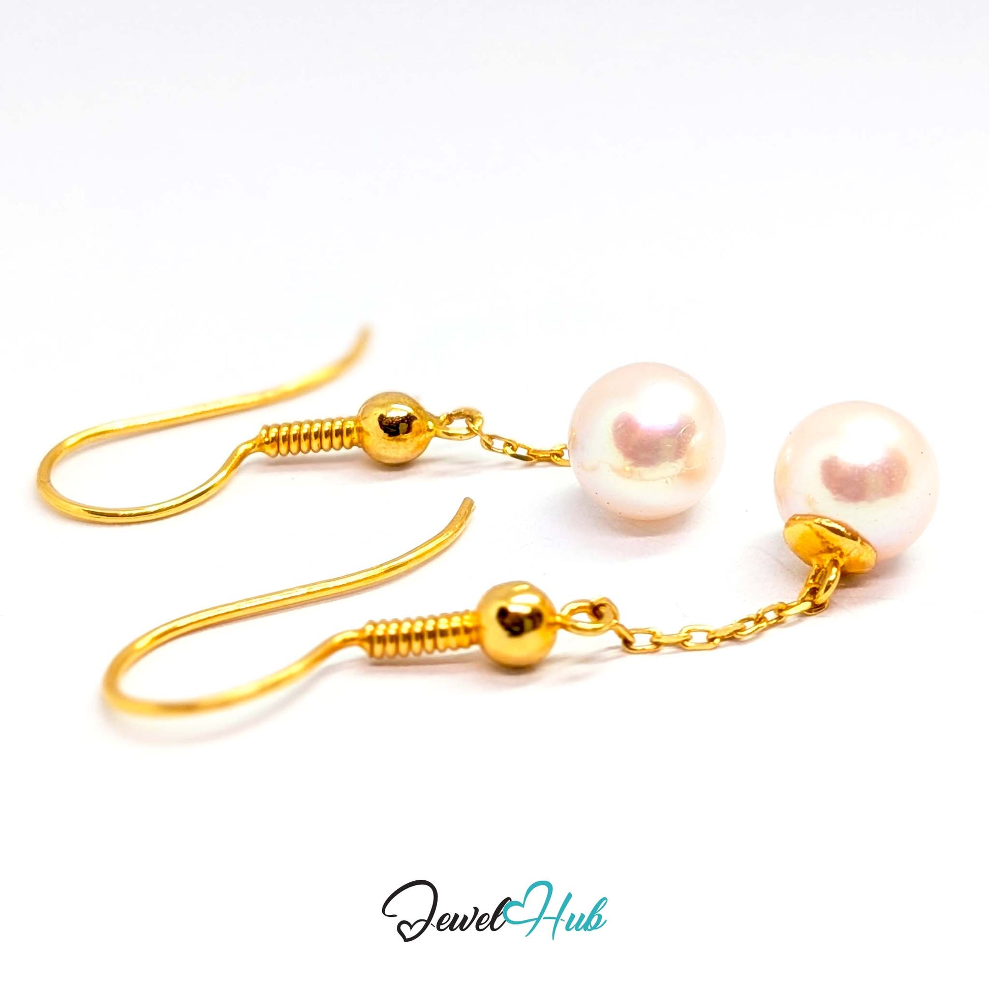 About two centimetres of fine 14k gold trace chain above the hanging pearl - JewelHub