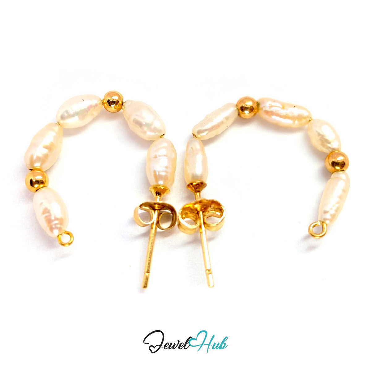Freshwater rice pearl cascade earrings, a shallow arc following the line of the lobe - JewelHub