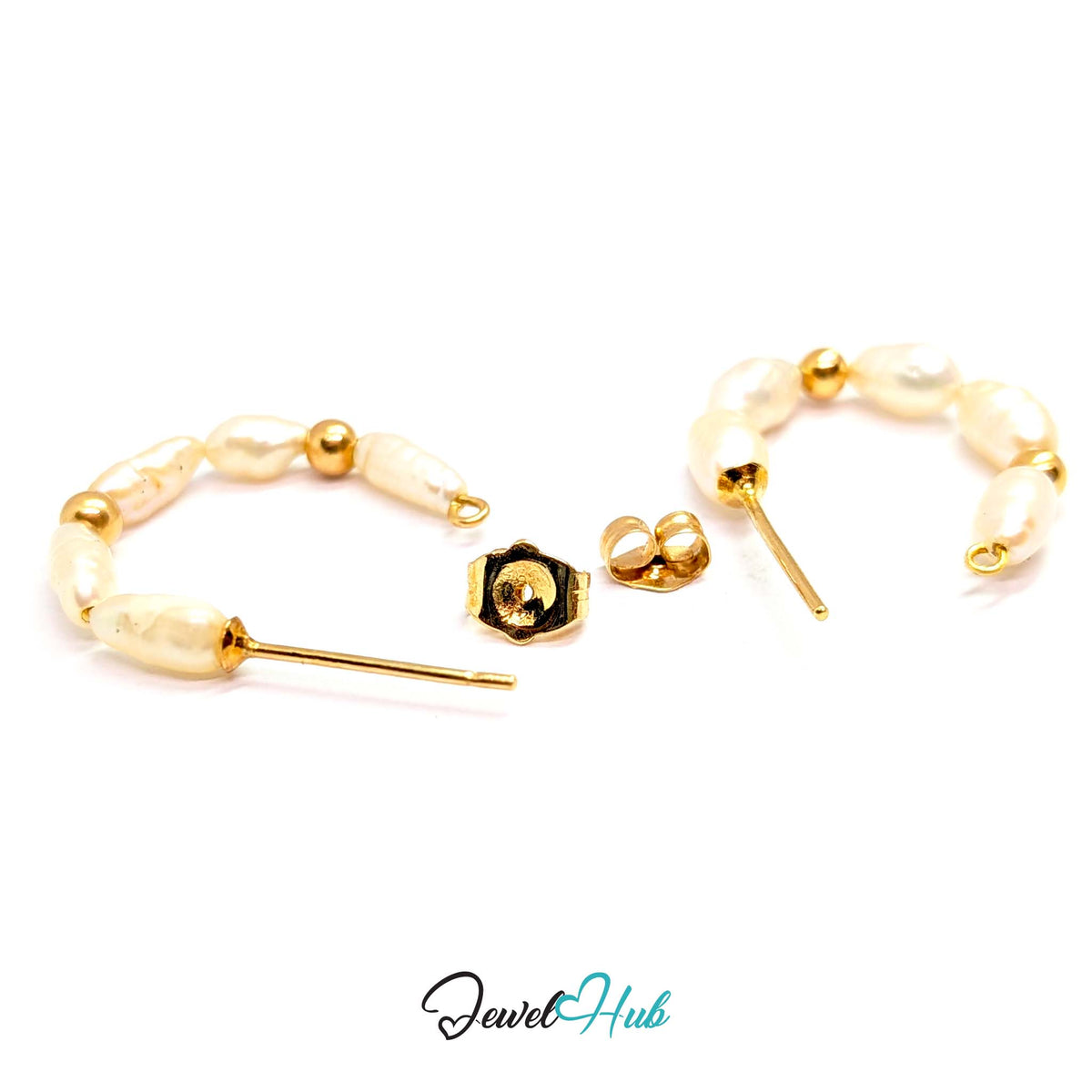 Soft natural lustre across the row of white freshwater rice pearls - JewelHub
