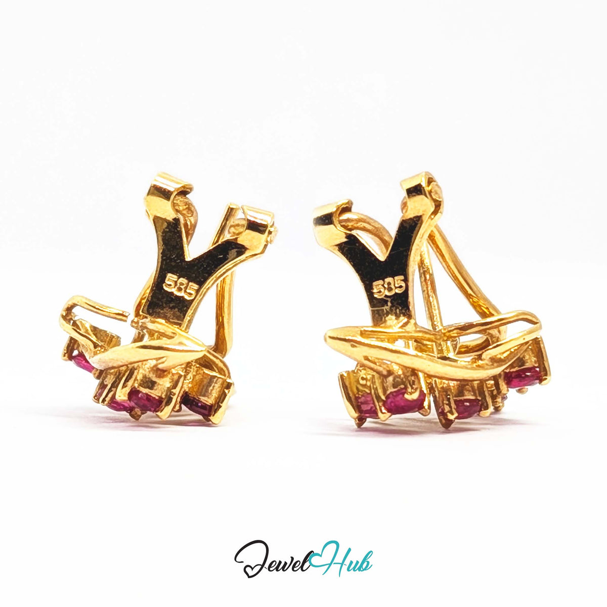 Post with clip fitting behind the ruby cluster earring - JewelHub