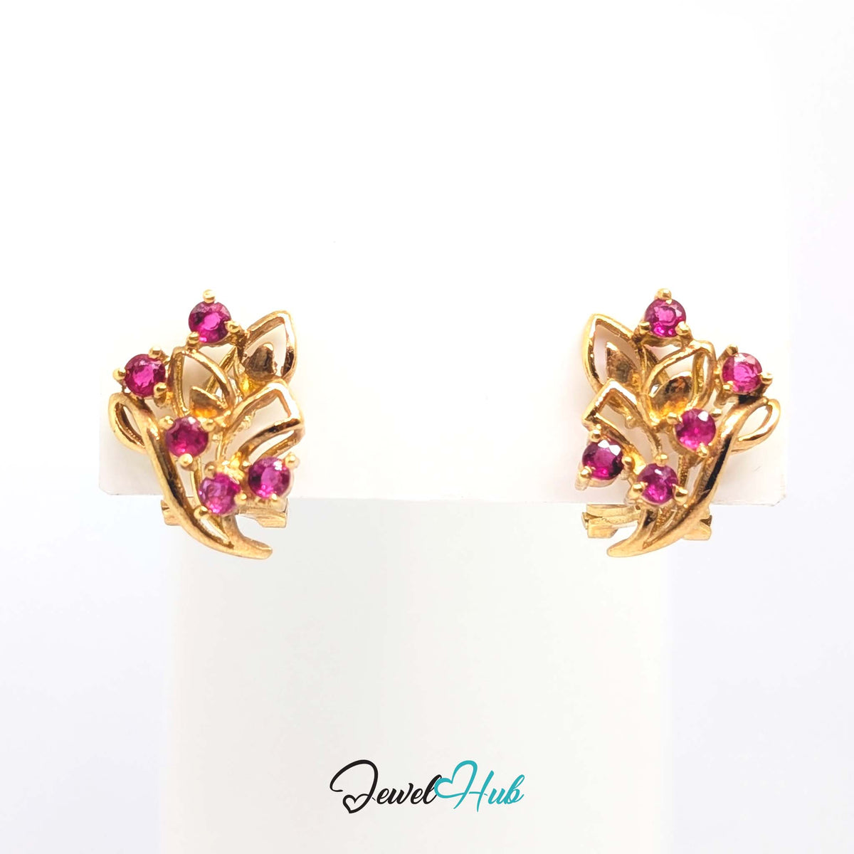 Pair of ruby cluster earrings shown together, 3.6 grams for the two - JewelHub