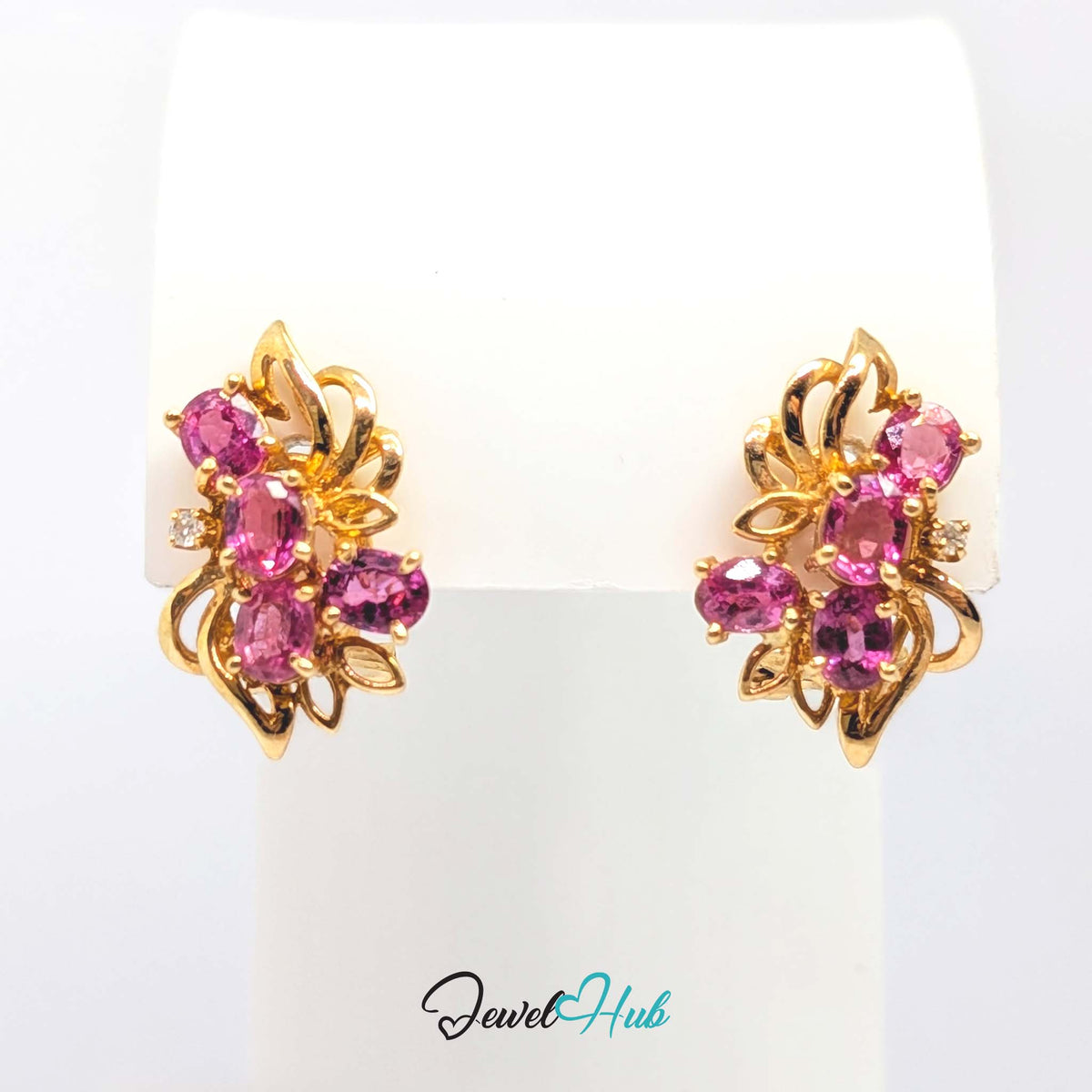 Post with clip fitting behind the pink sapphire cluster earring - JewelHub