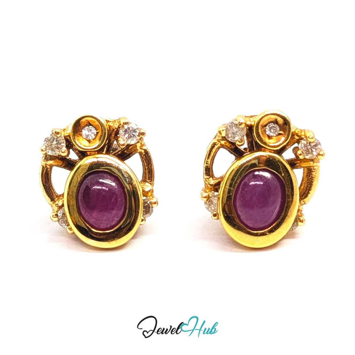 14K gold convertible ruby and diamond earrings, cabochon drop within a diamond-set gold jacket - JewelHub
