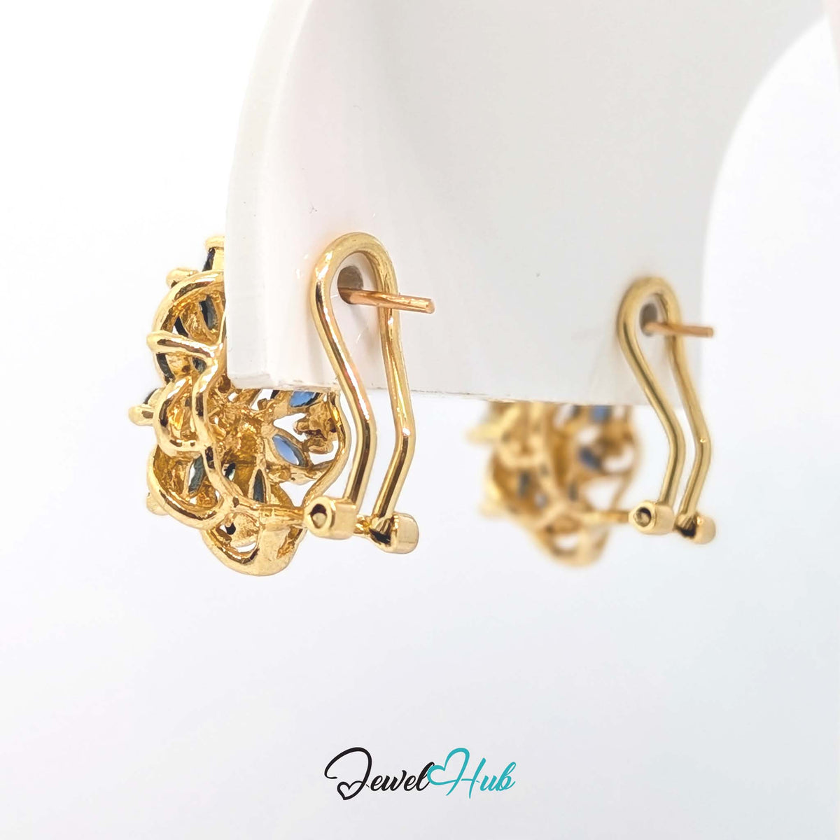 Post with clip fitting behind the marquise sapphire earring - JewelHub