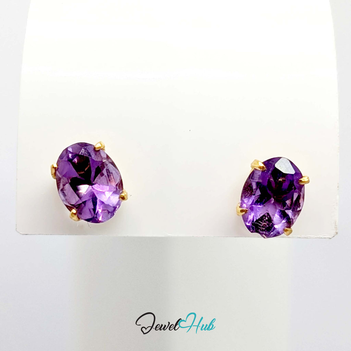 14k gold amethyst stud earrings, February birthstone, hallmarked 585 - JewelHub