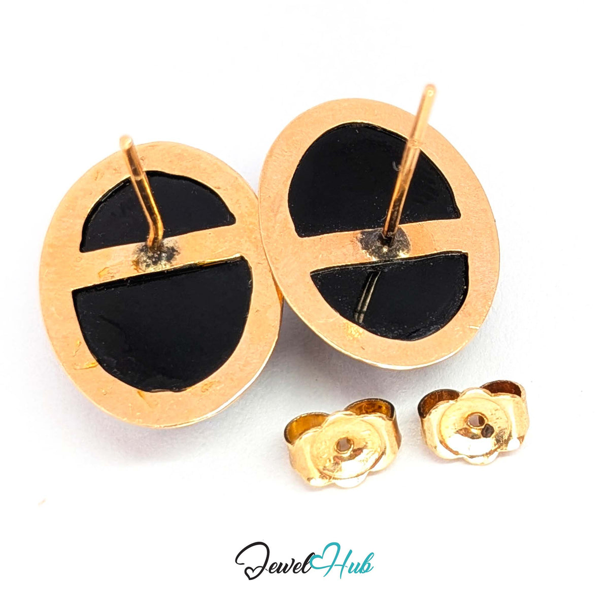 14K Gold Black Onyx Studs - Large 12x16mm Oval Cabochon