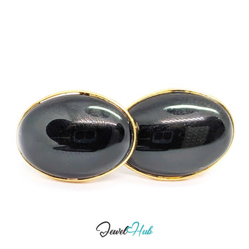 14K Gold Black Onyx Studs - Classic 10x14mm Oval, 1998