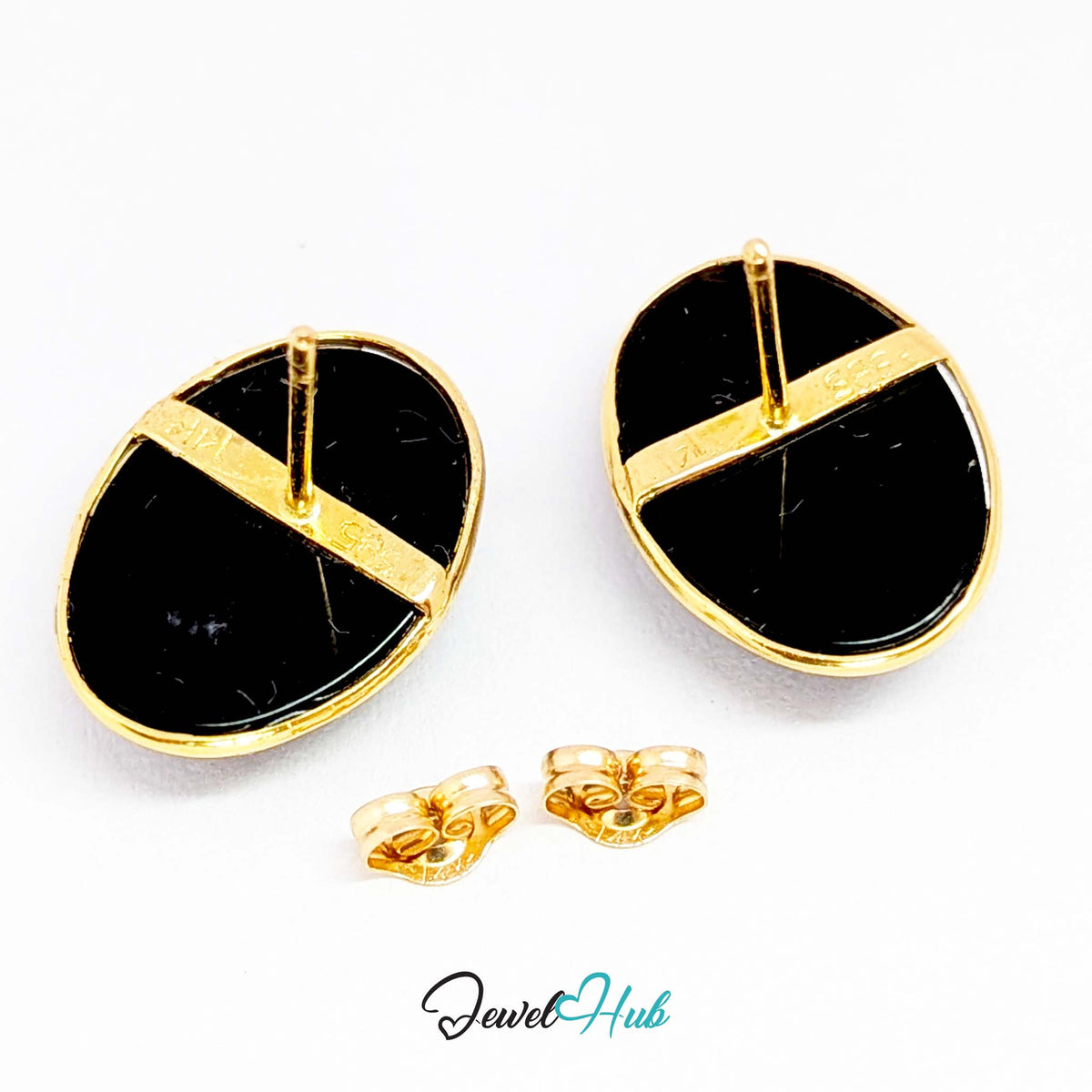 14K Gold Black Onyx Studs - Classic 10x14mm Oval, 1998