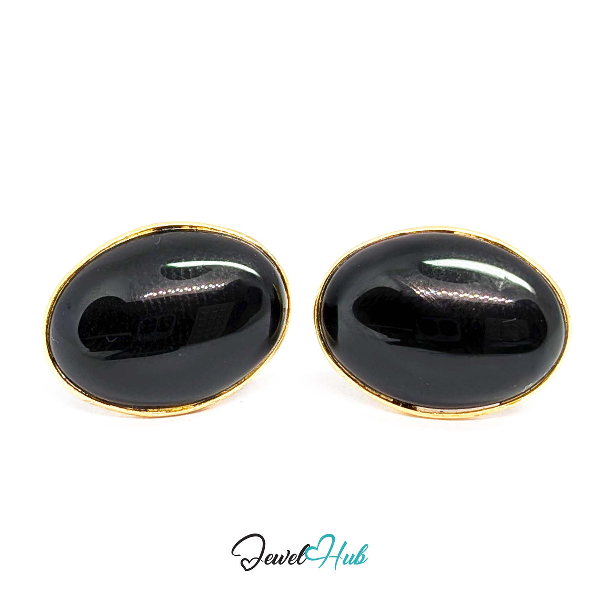 14K Gold Black Onyx Studs - Classic 10x14mm Oval, 1998