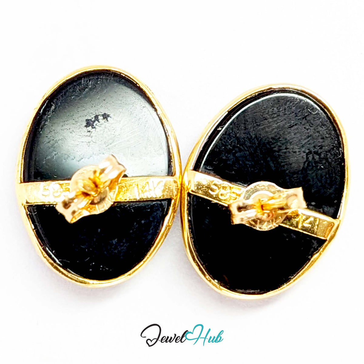 14K Gold Black Onyx Studs - Classic 10x14mm Oval, 1998
