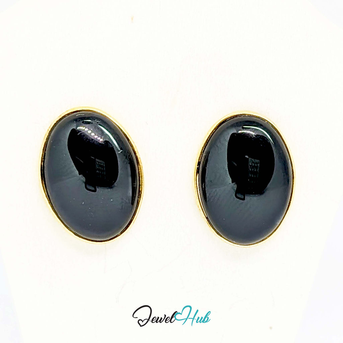 14K Gold Black Onyx Studs - Classic 10x14mm Oval, 1998